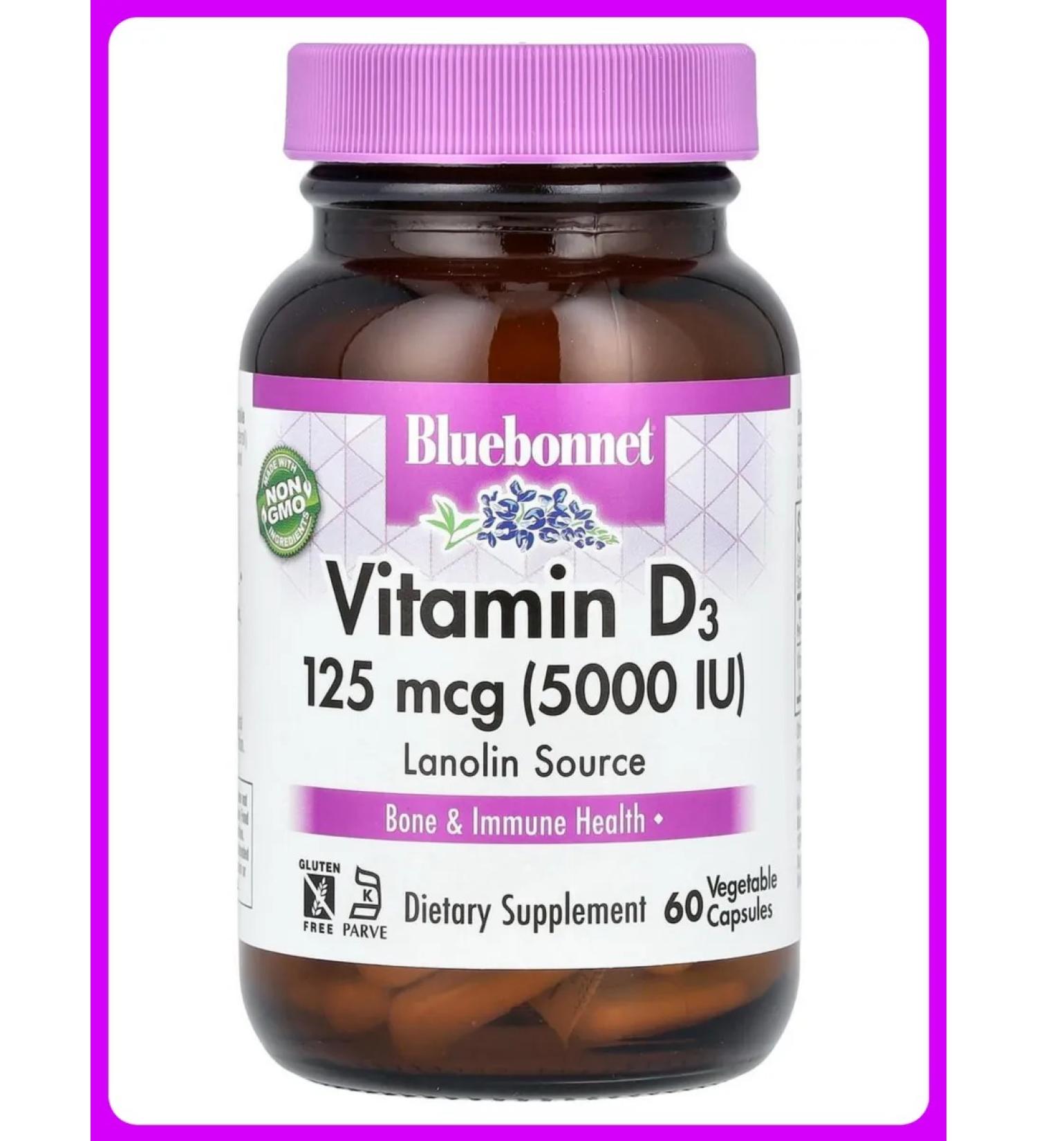 Bluebonnet Nutrition Vitamin D3 125 g (5000 IU) 60 capsules