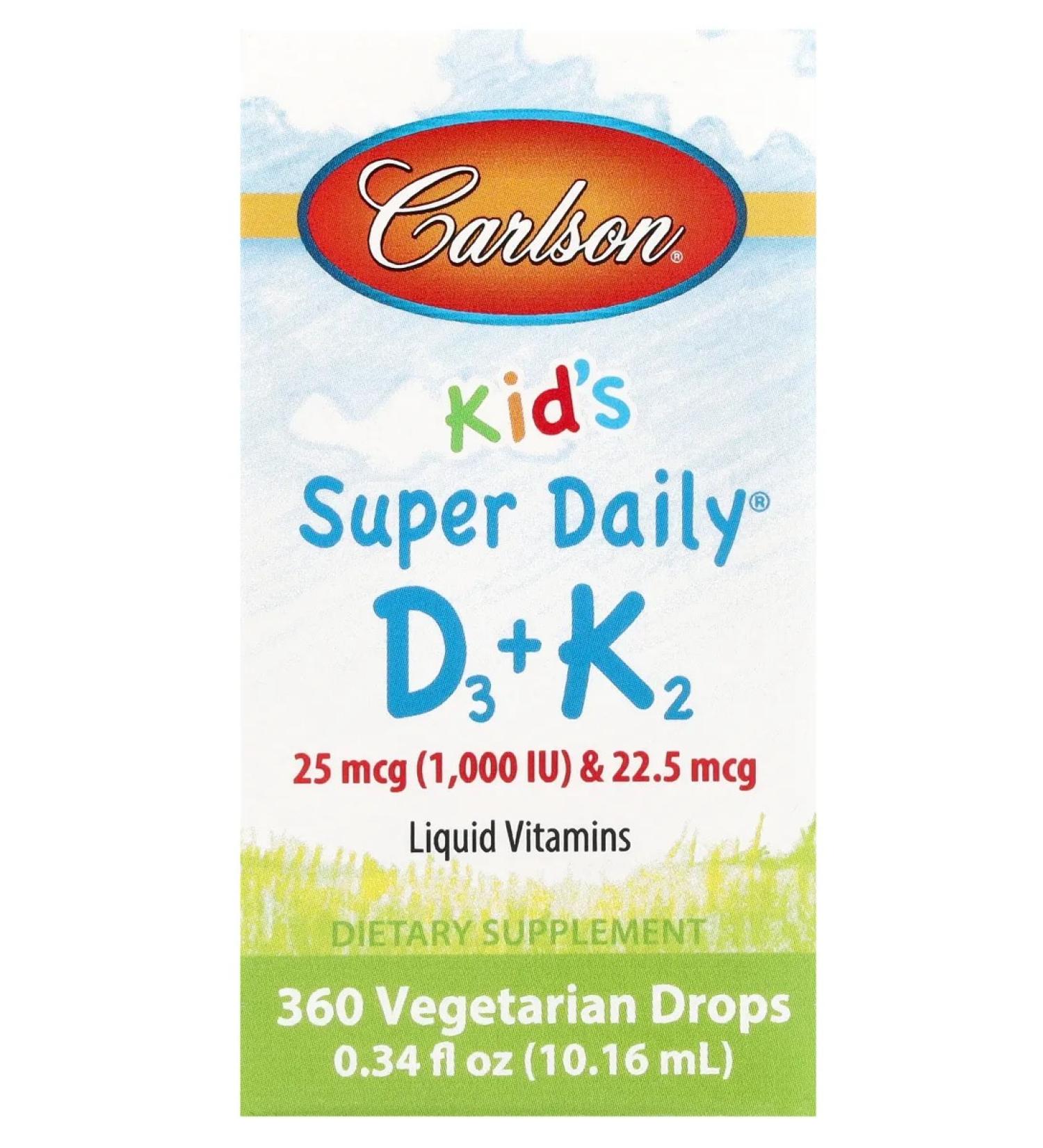 Carlson Super Daily D3 + K2 Children 1000 ME + 22.5 g 10.16 ml - Buy Online on GoSupps.com