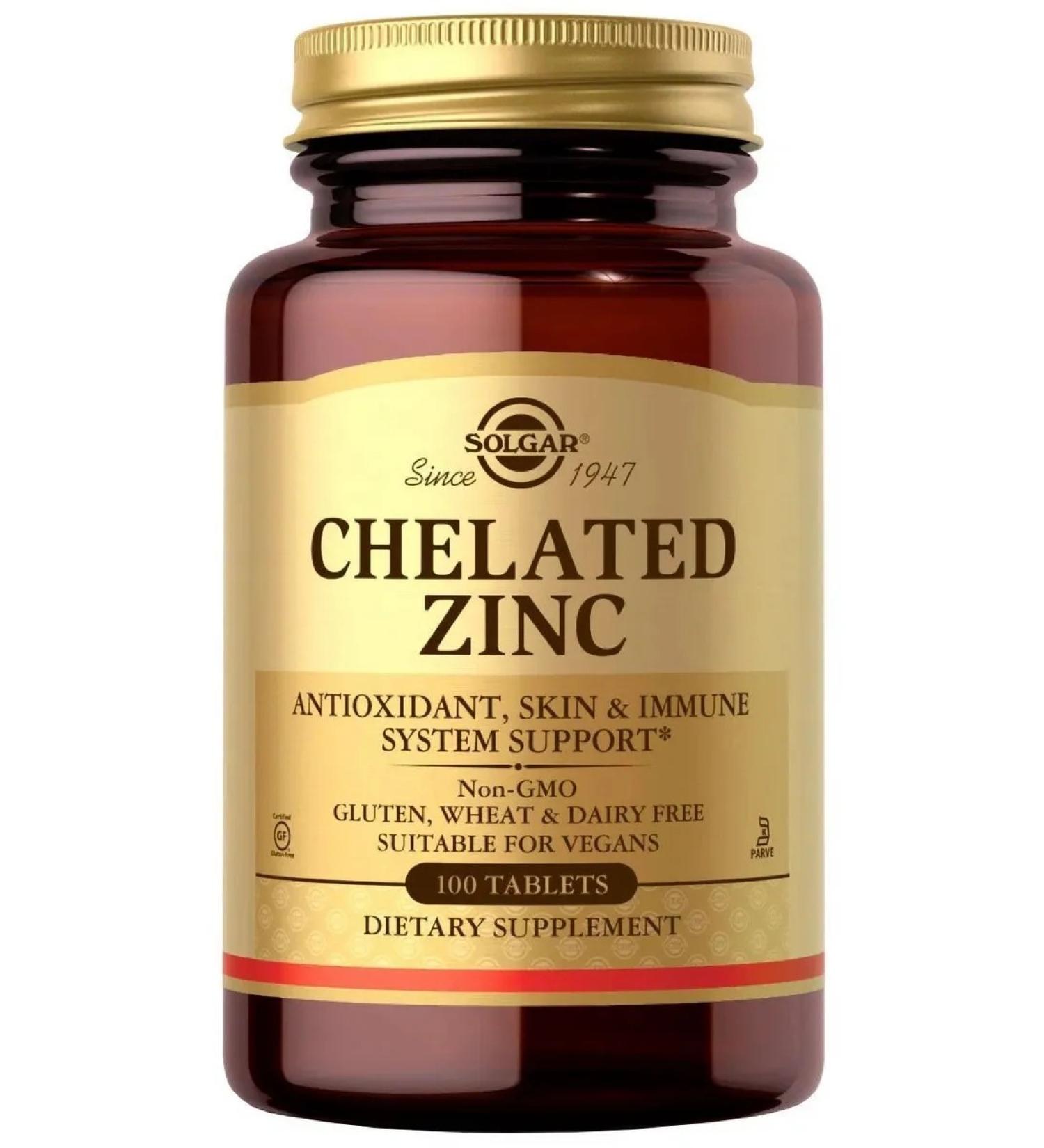 SOLGAR Chelated Zinc (HEALT Zinc) 100 tablets (630 mg) - Buy Online on GoSupps.com