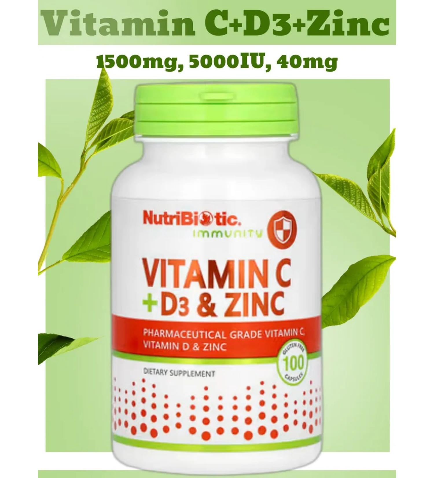 NutriBiotic Vitamin C D3 and zinc 100 capsules - Buy Online on GoSupps.com