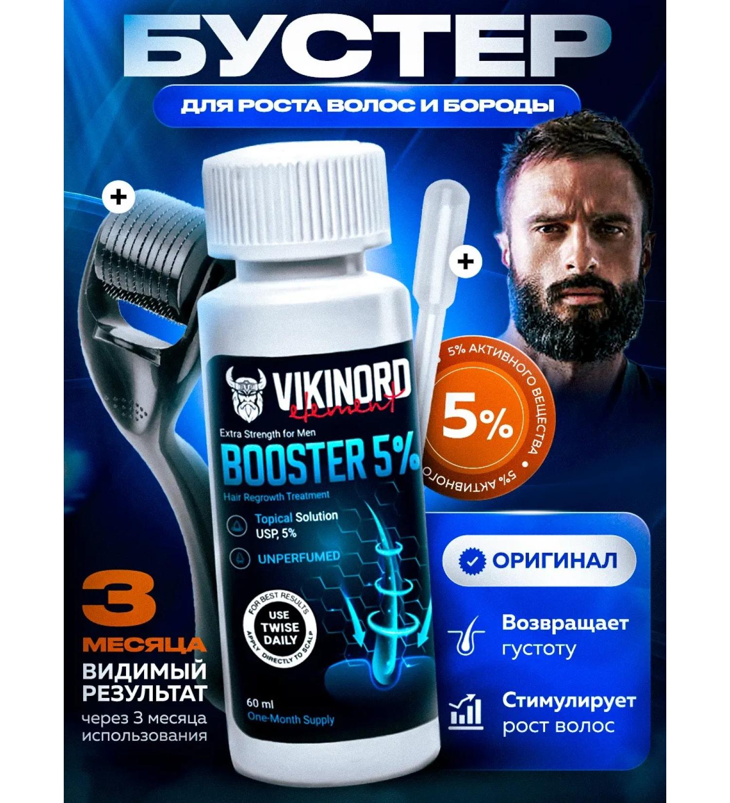 Vikinord Vikonord 5% lotion for hair growth and beard + Mesoroller - Buy Online on GoSupps.com