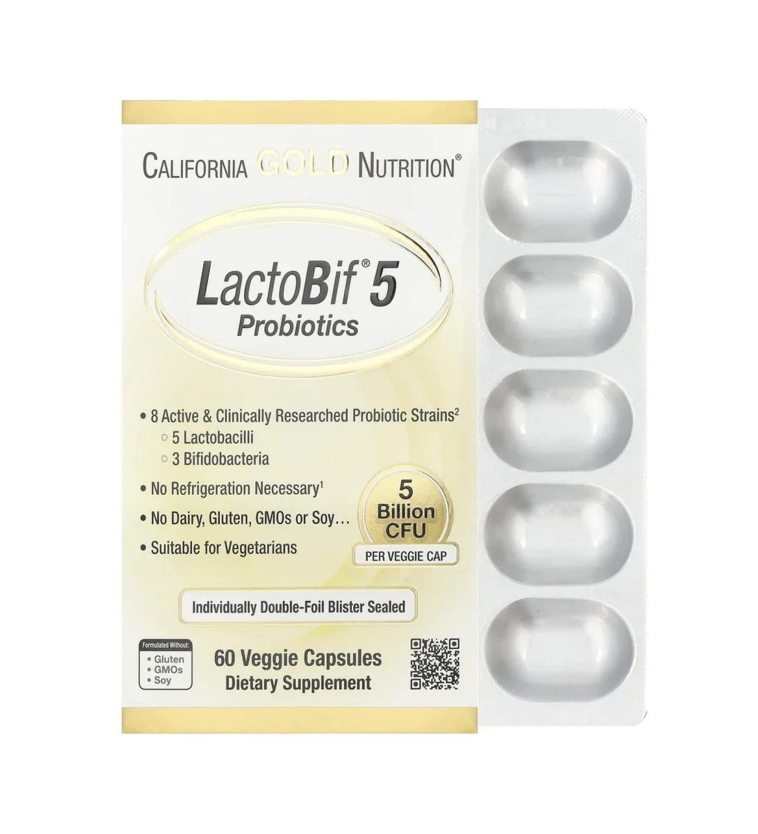 California Gold Nutrition Probiotics for the intestines and digestion Lactobif 60 capsules - Buy Online on GoSupps.com