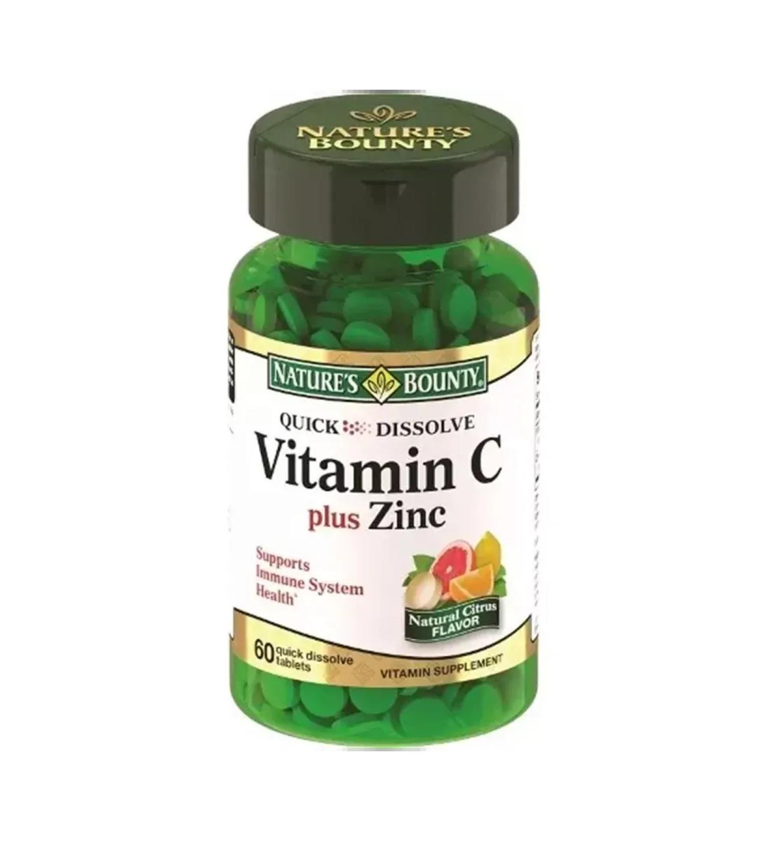 Nature's bounty Vitamin C + zinc. Quick -and -soluble tablets No. 60