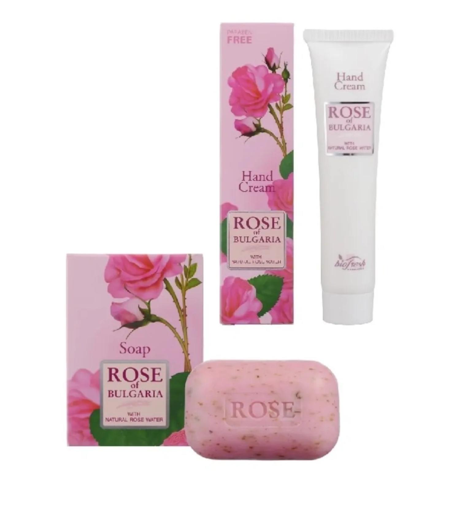Rose of Bulgaria Soap with particles of sculpture. roses 100 g+hand cream 75 ml 2+2 - Buy Online on GoSupps.com