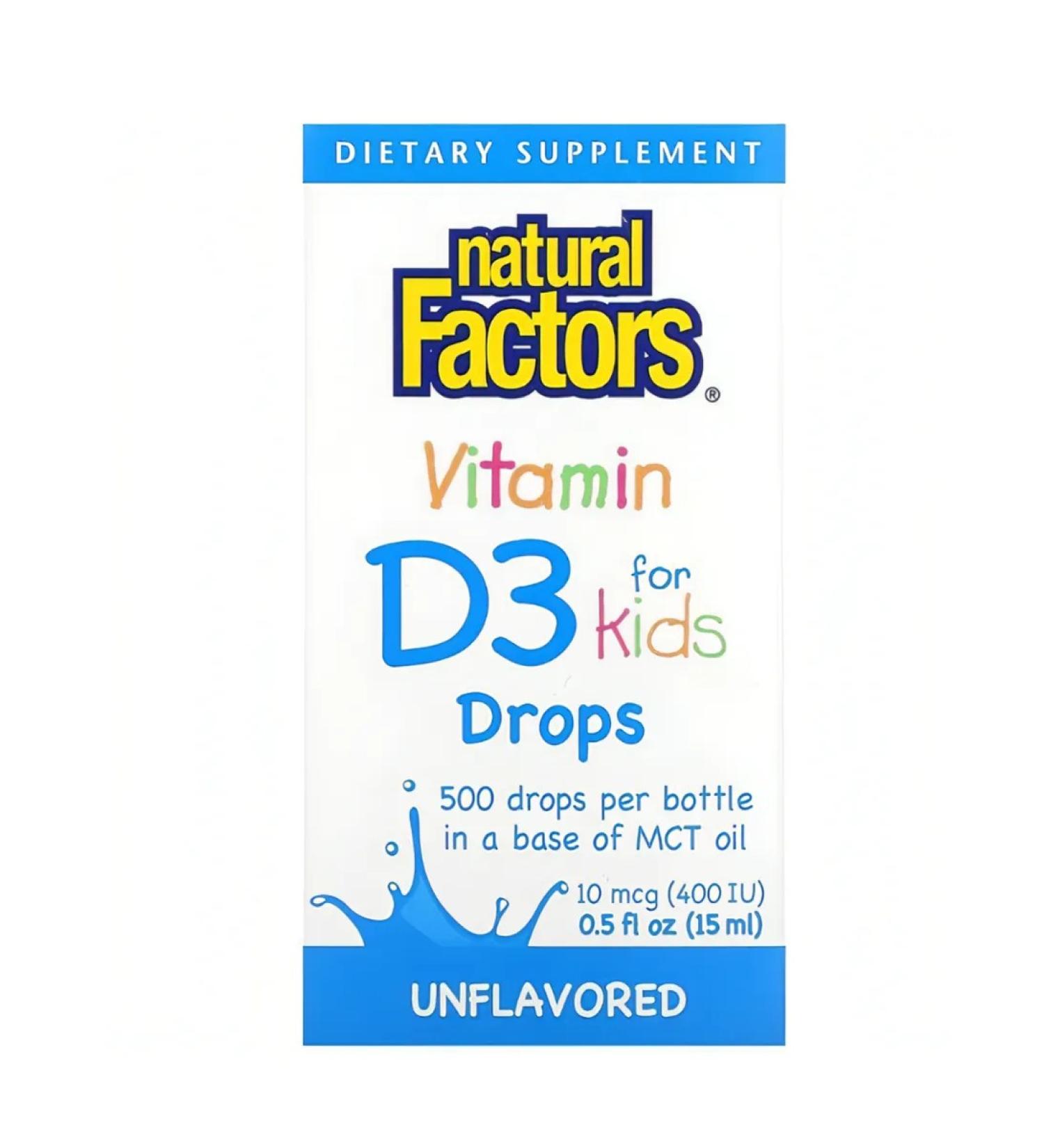 Natural Factors Vitamin D3 in drops for children (400 IU) - Buy Online on GoSupps.com