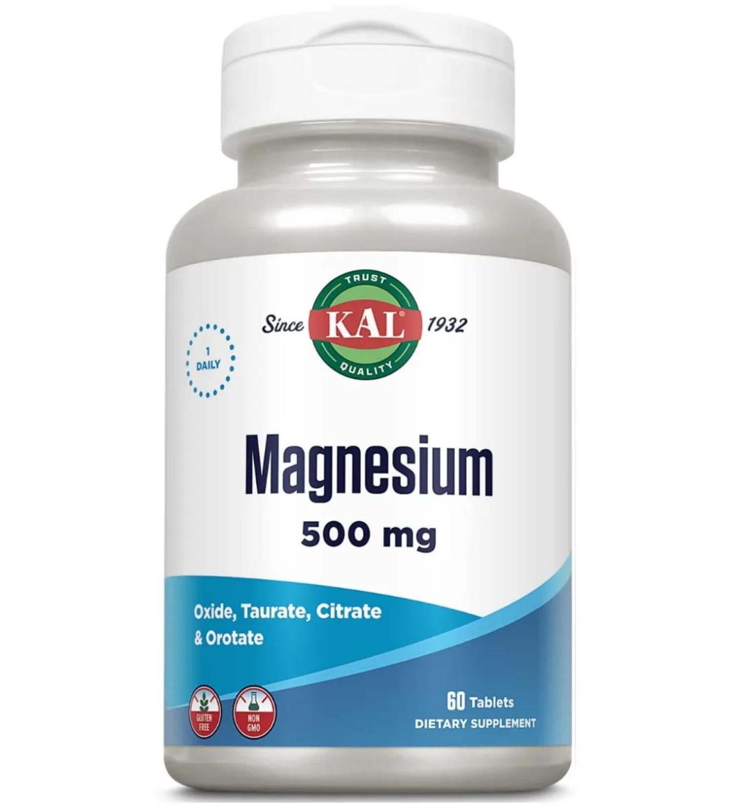 KAL Magnesium 500 Mg 60 Tablets (complex 4 types of magnesium) - Buy Online on GoSupps.com