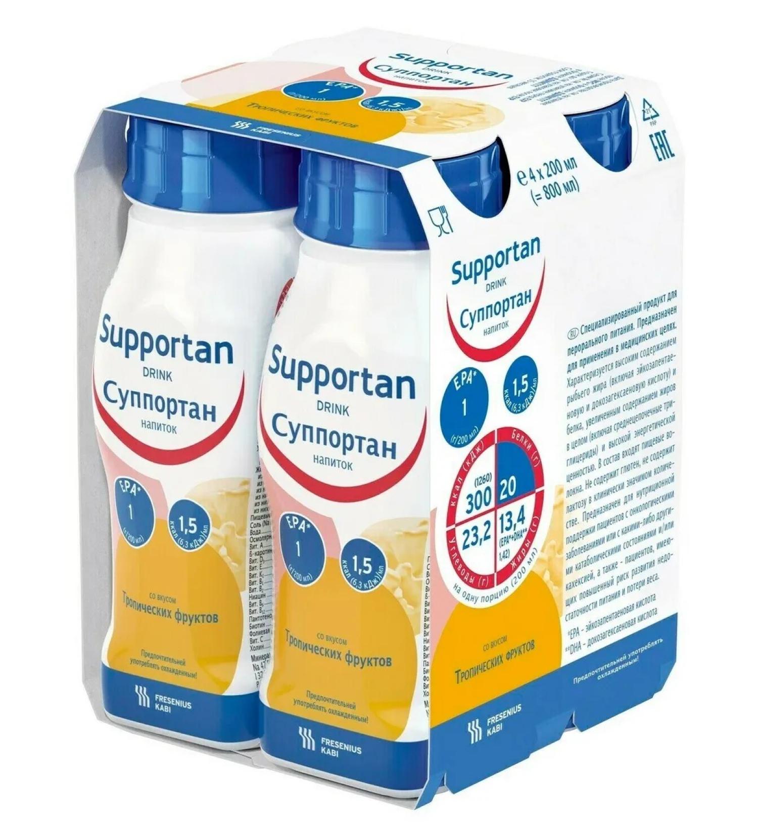 Fresenius Kabi Supportan 200 ml 250 g tropical fruits 4 pcs