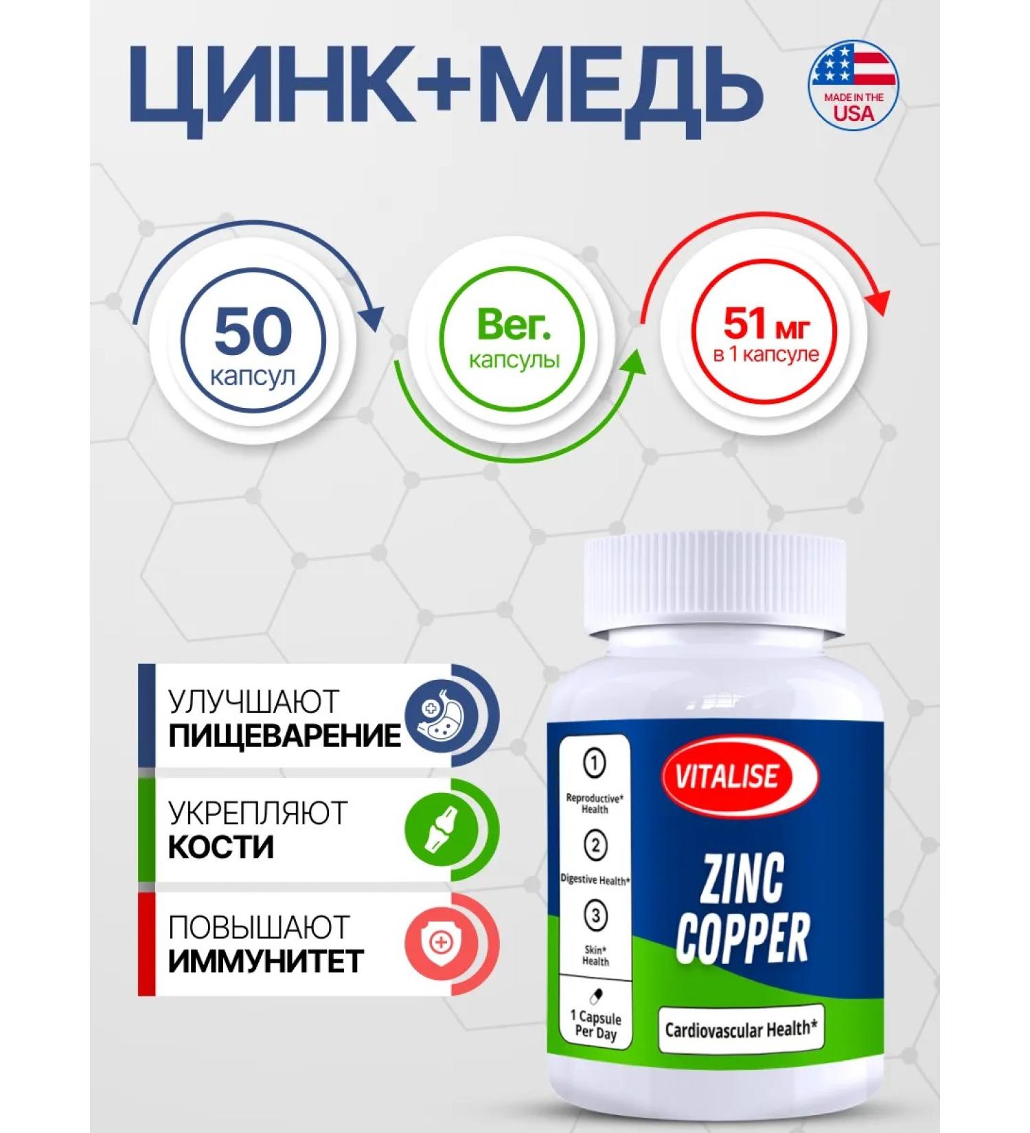 VITALISE Zinc and copper 51mg 50 capsules - Buy Online on GoSupps.com