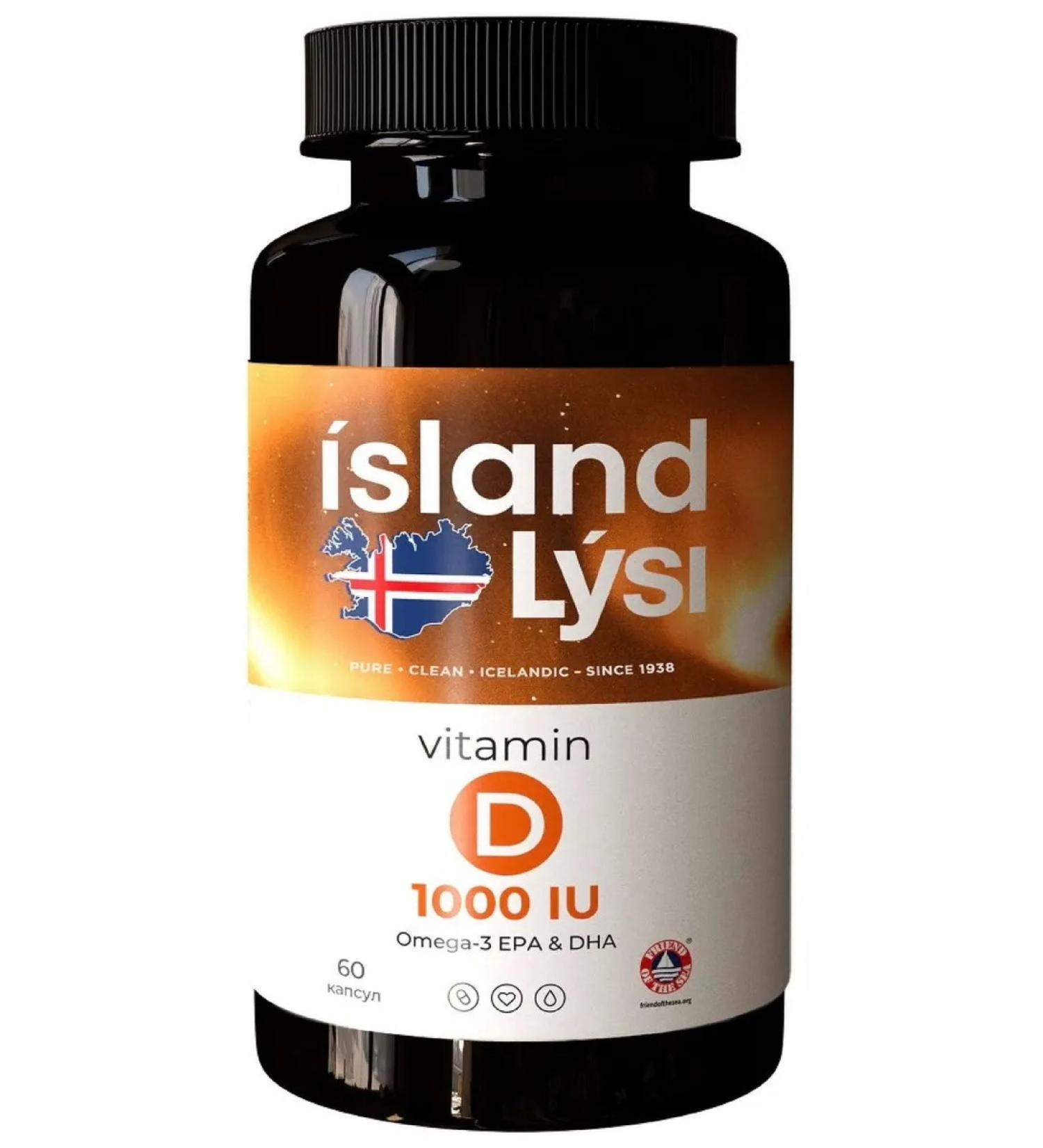 Lysi Fox Omega-3 Vitamin D 1000IU caps. No. 60