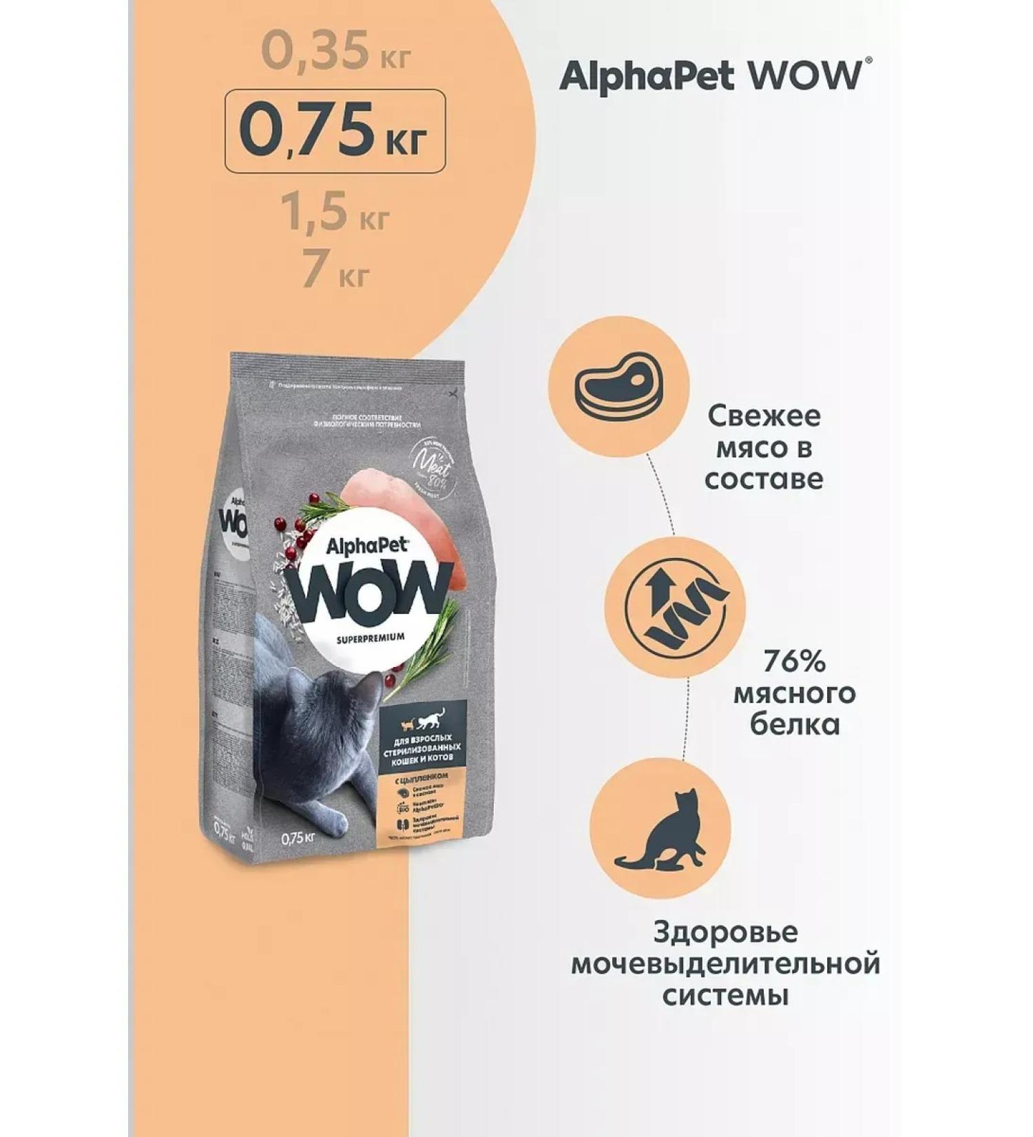 AlphaPet WOW Alphapet food for sterilized cats with a chicken 0.75 kg - Buy Online on GoSupps.com