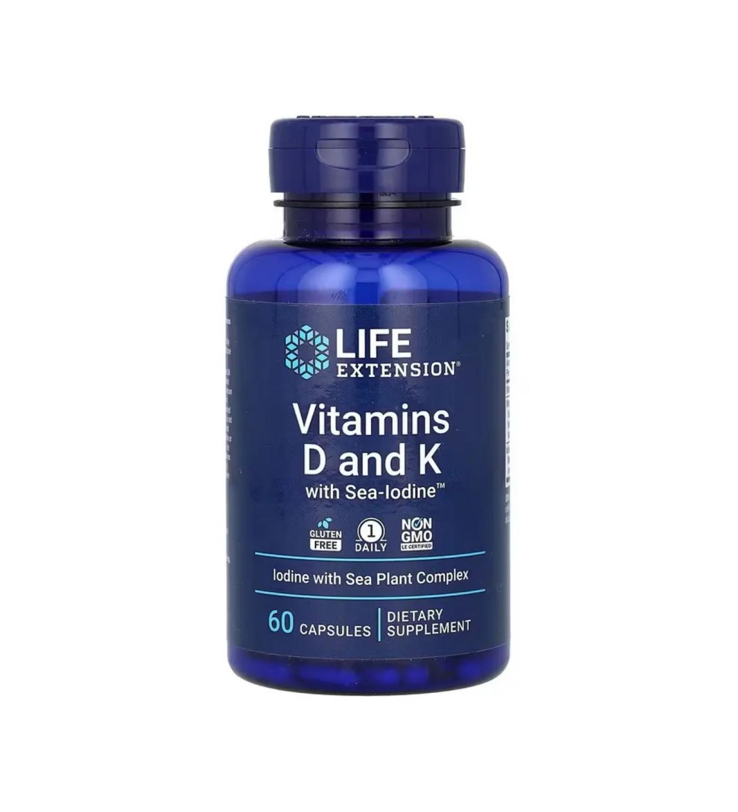Life extension Vitamins D and K with iodine Sea-Iodine 60 capsules