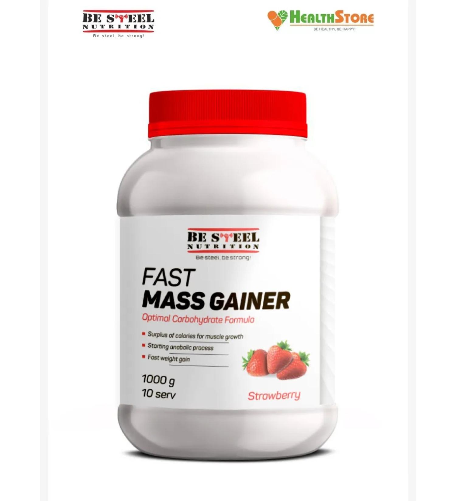 Be Steel Nutrition Fast Mass Gainer 1 kg (strawberries) Gainer for a mass gain - Buy Online on GoSupps.com