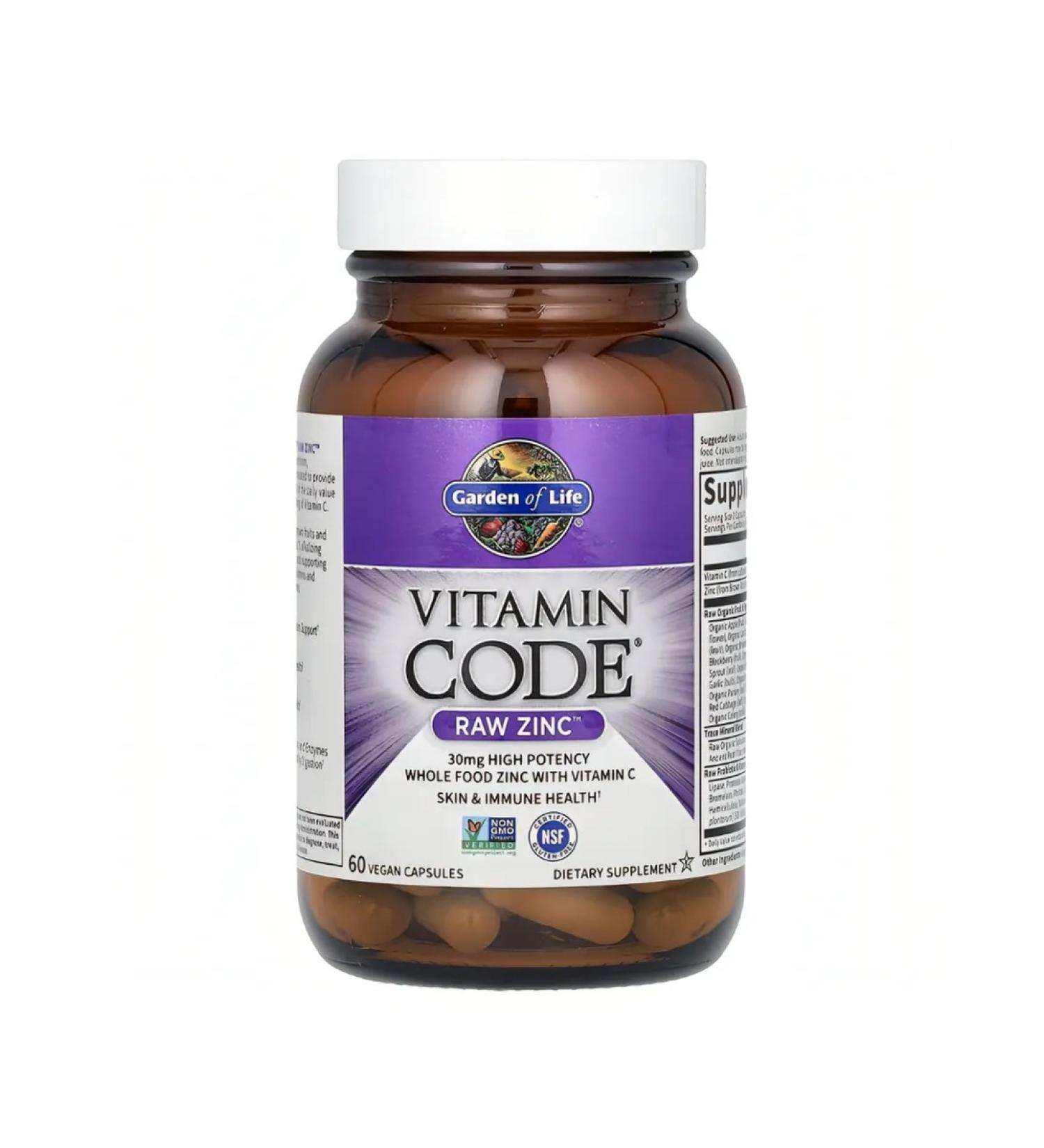 Garden of Life Zinc Helat Vitamin Code Raw Zinc 60 vegan capsules - Buy Online on GoSupps.com