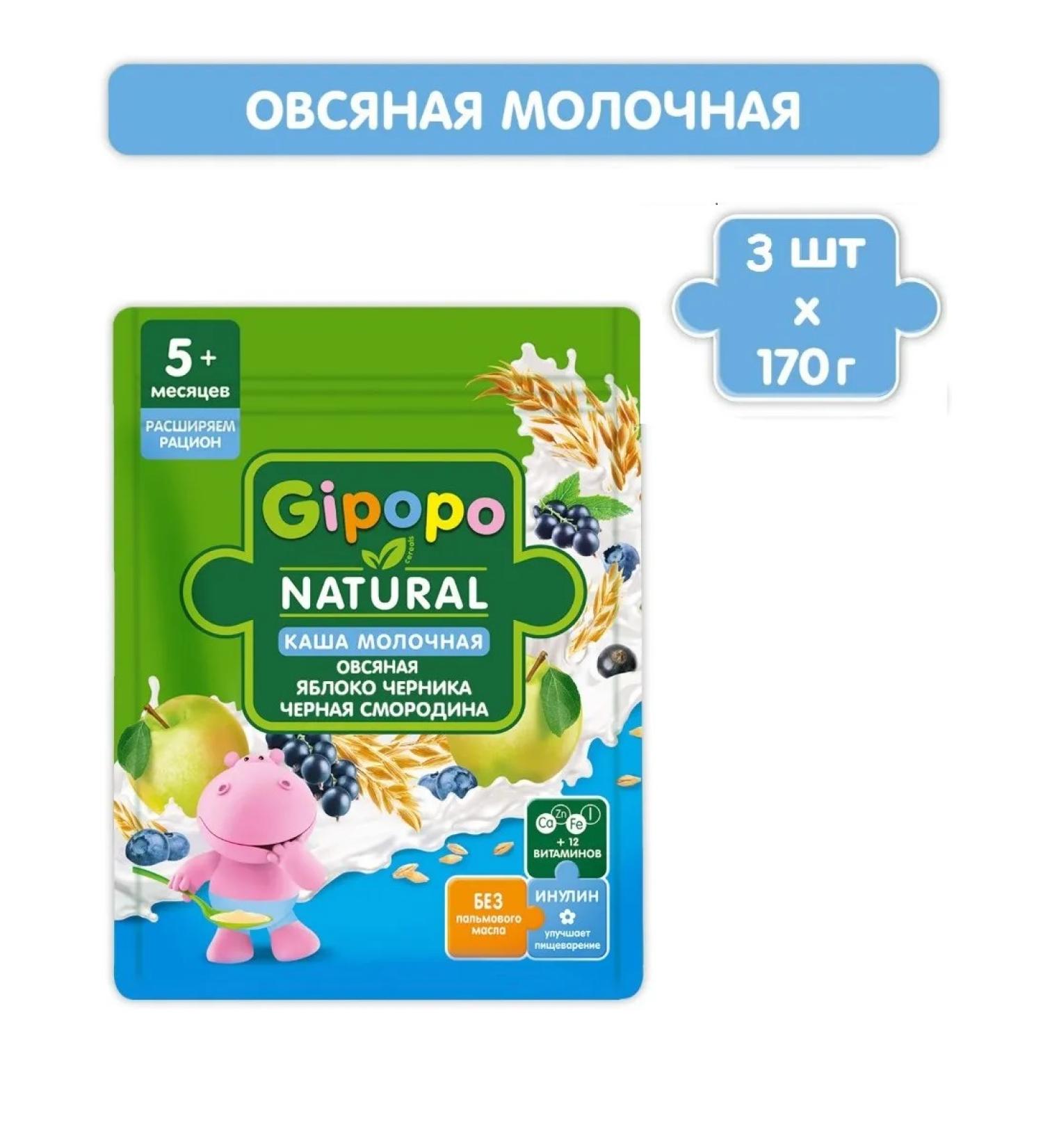 GIPOPO Oatmeal porridge apple blueberries black currants 170 g 3 pcs - Buy Online on GoSupps.com