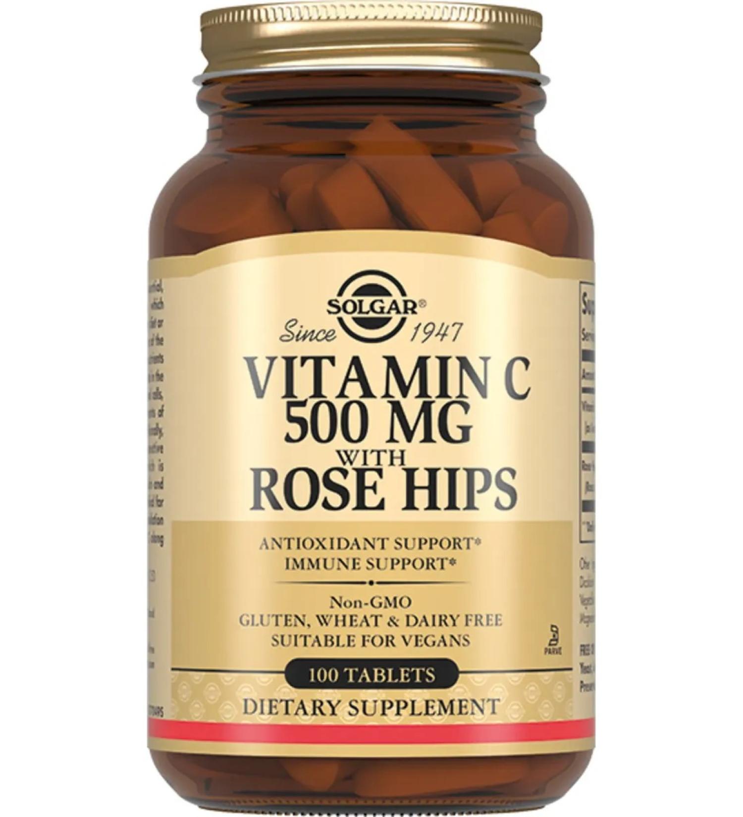 SOLGAR Vitamin C and rosehip 100 tablets - Buy Online on GoSupps.com