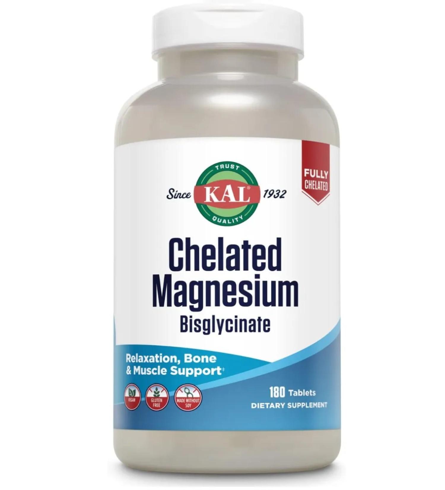 KAL Chelated Magnesium 180 Tab (Helat Magnesium Bisglitsinate) - Buy Online on GoSupps.com