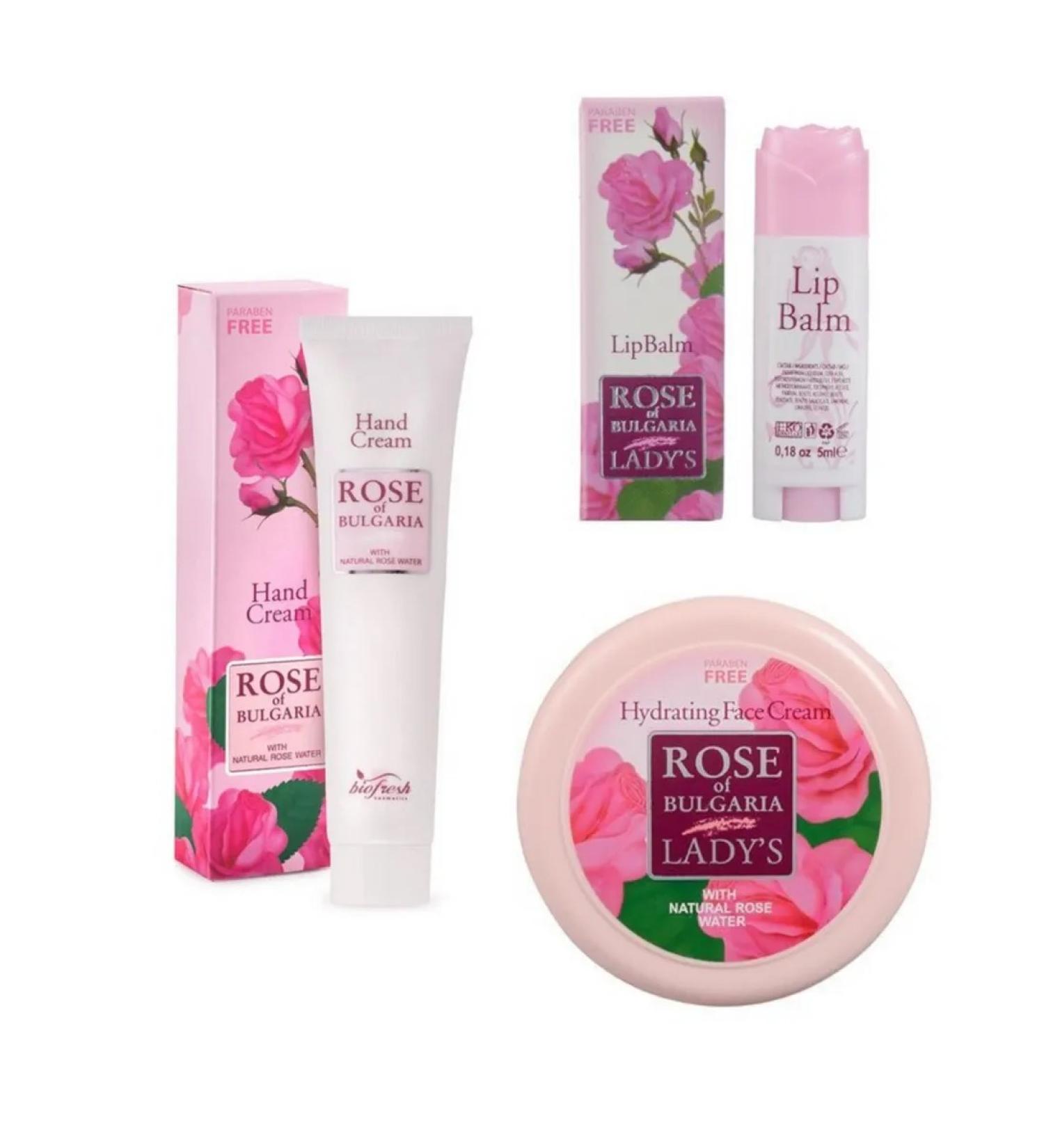 Rose of Bulgaria Set 3B1 Facial cream+hand cream+lip balm - Buy Online on GoSupps.com
