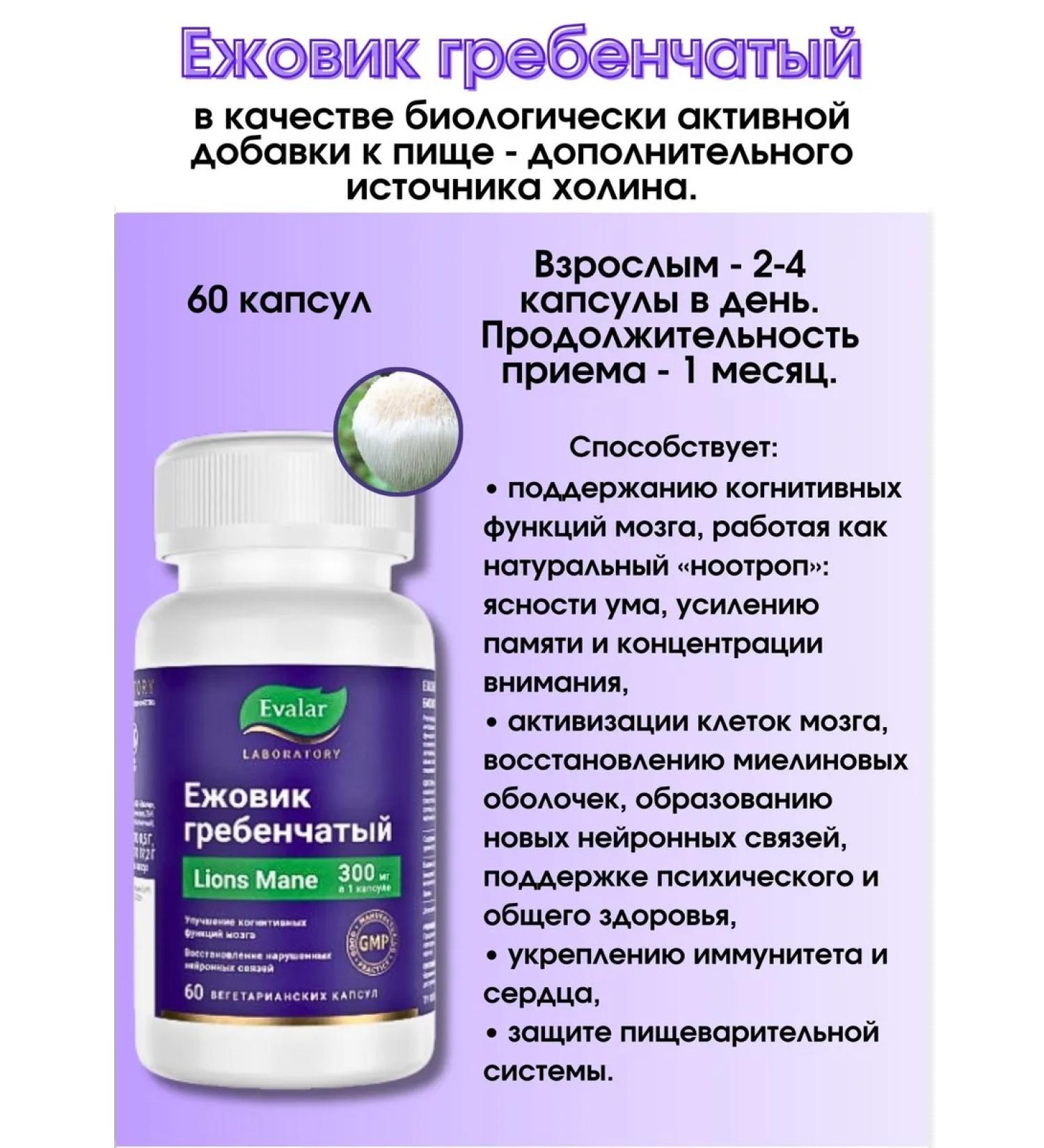Evalar Ezhovik creped 60 pcs. Capsules*1UP - Buy Online on GoSupps.com