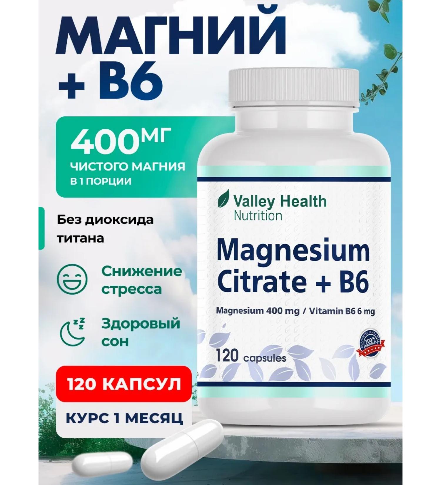 Valley Health Magnesium citrate 400 mg + vitamin B6 6 mg - Buy Online on GoSupps.com