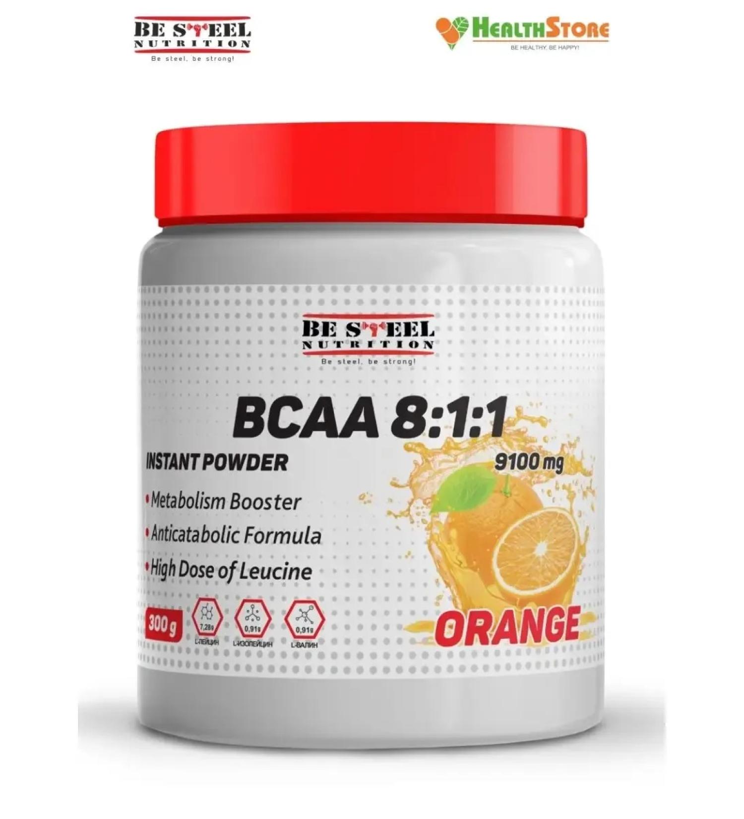Be Steel Nutrition BCAA 8 1 1 300g (orange) amino acids bzaa powder - Buy Online on GoSupps.com