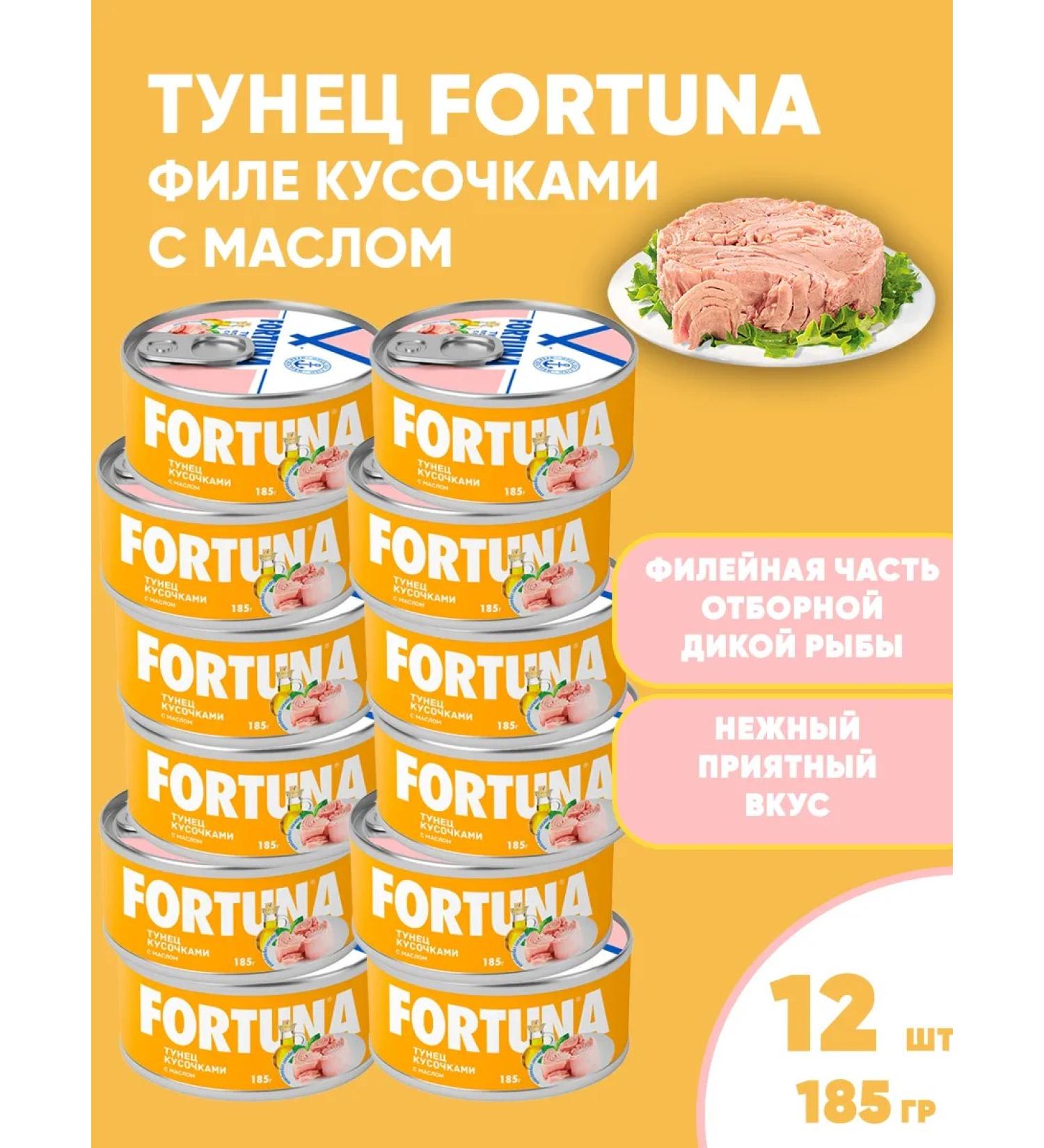 Fortuna Tuna striped with pieces with butter 12 pcs for 185g - Buy Online on GoSupps.com