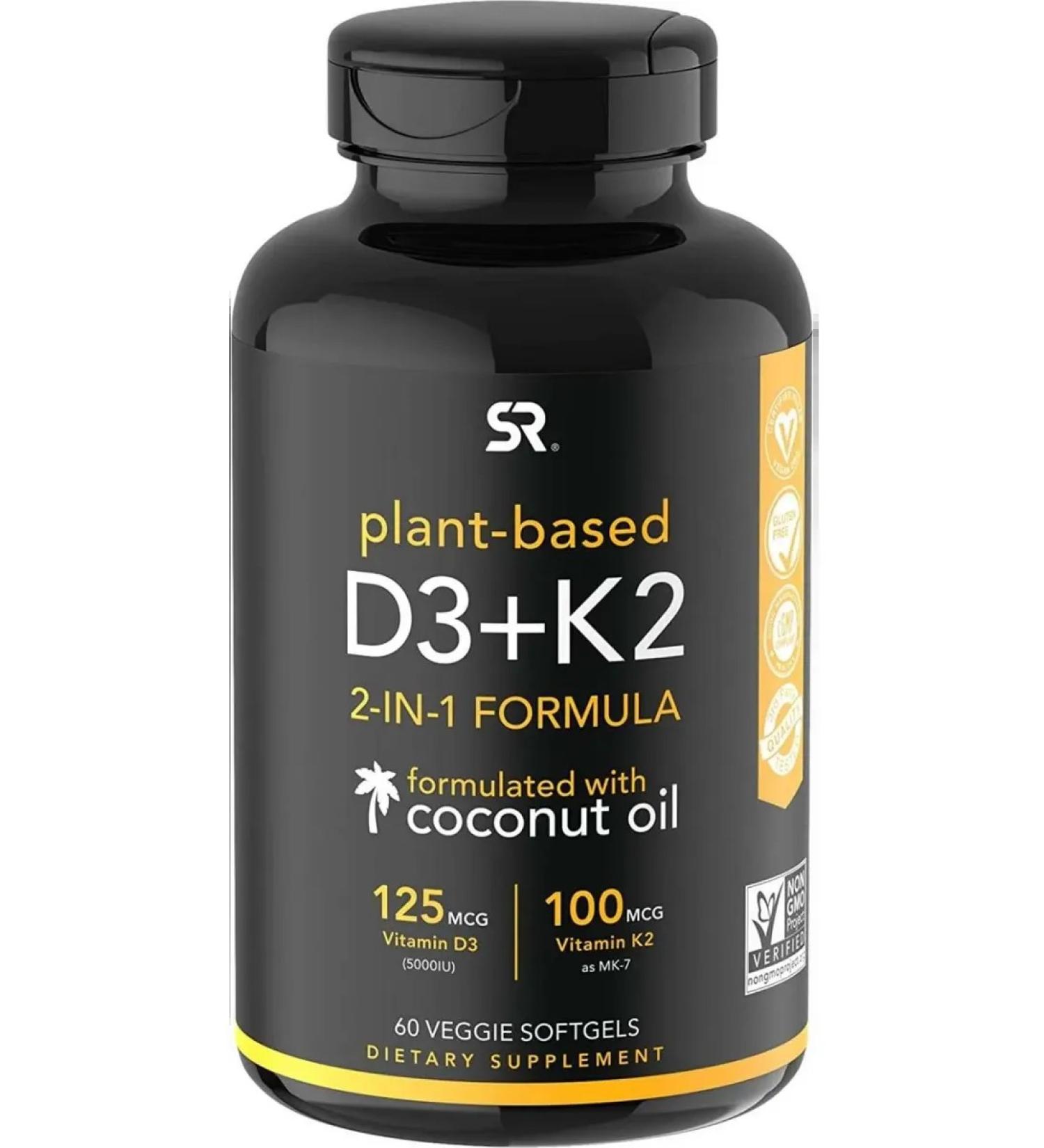 Sports research Vitamin D3 + K2 5000 IU 60 capsules - Buy Online on GoSupps.com
