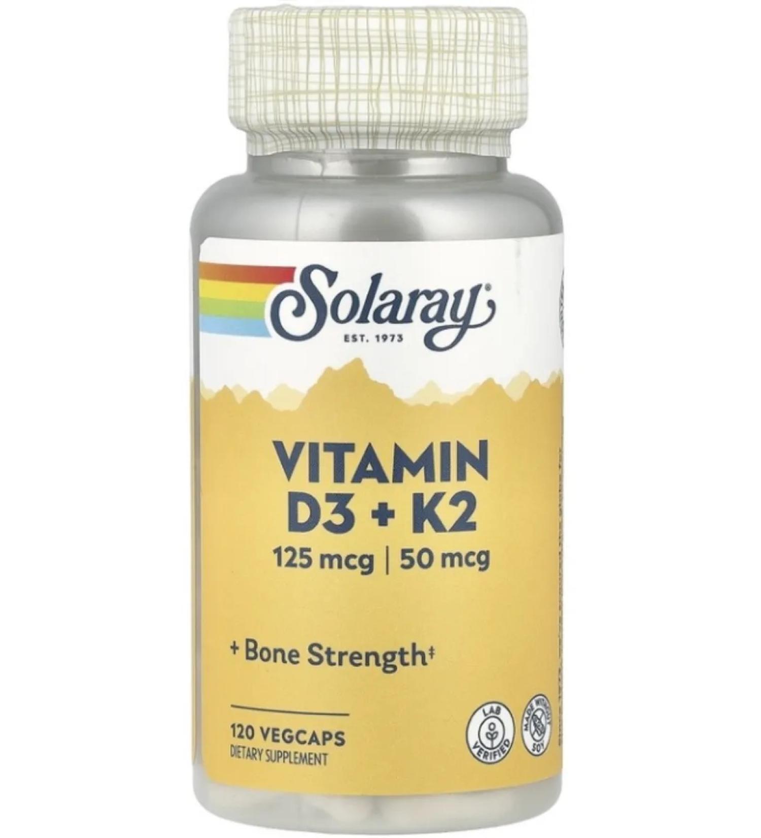 Solaray Vitamins D3 and K2 125 g 120 plant capsules
