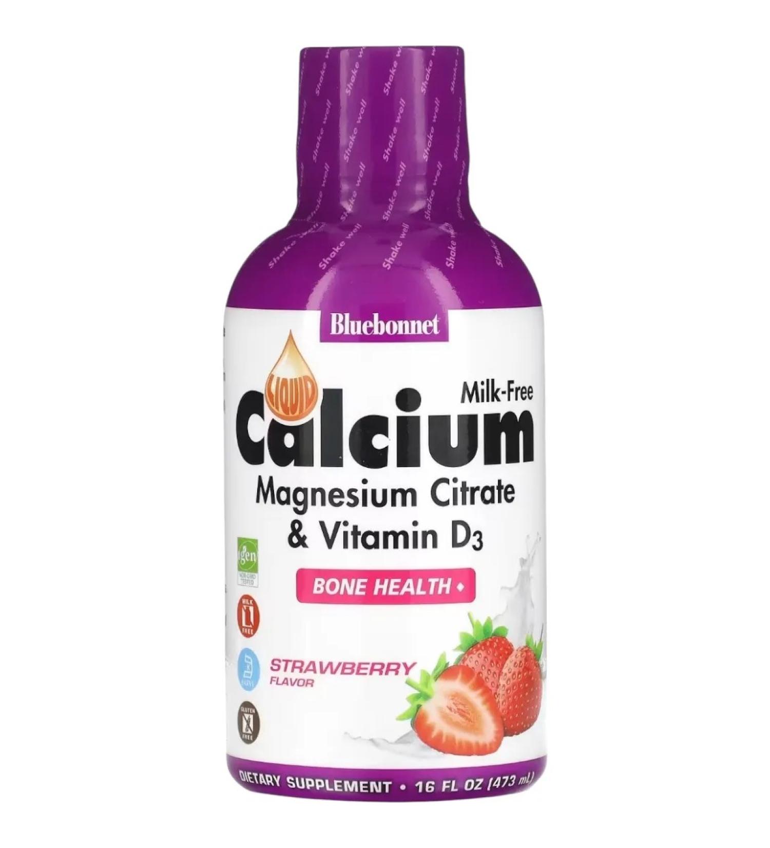 Bluebonnet Liquid citrate of calcium and magnesium with D3 strawberry taste 472 ml