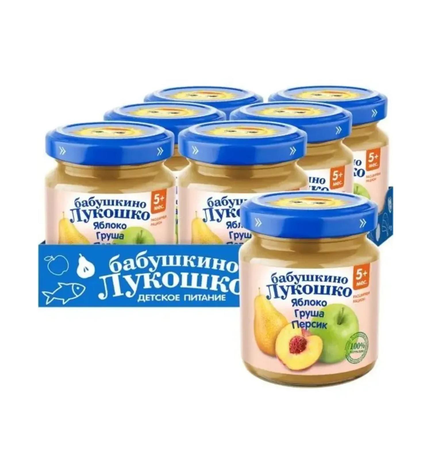 grandma's basket Puree fruit apple pear peach 100 g x 6 - Buy Online on GoSupps.com