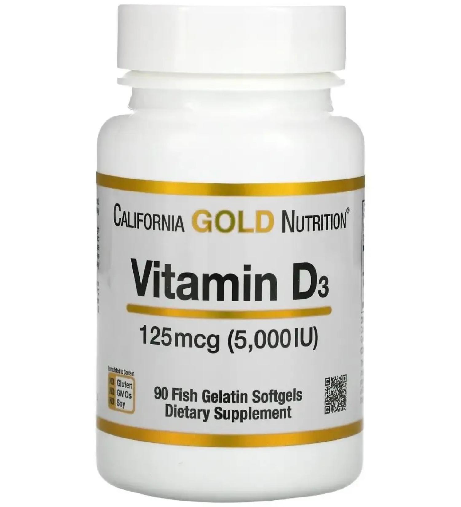 California Gold Nutrition Vitamin D3 5000 IU 90 Capsules (Holekalciferol) - Buy Online on GoSupps.com