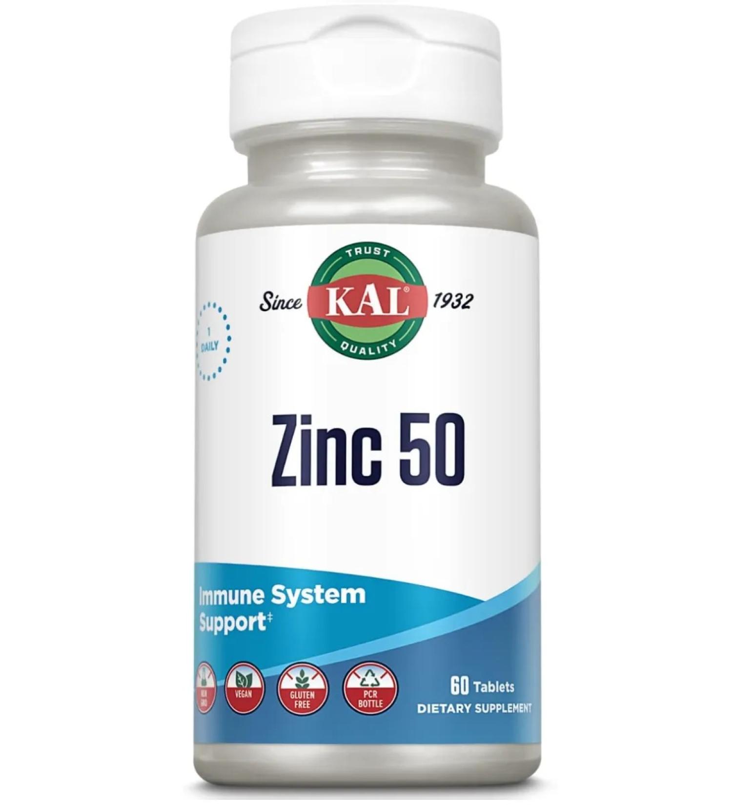 KAL ZINC 50 Mg 60 Tablets (zinc complex) - Buy Online on GoSupps.com