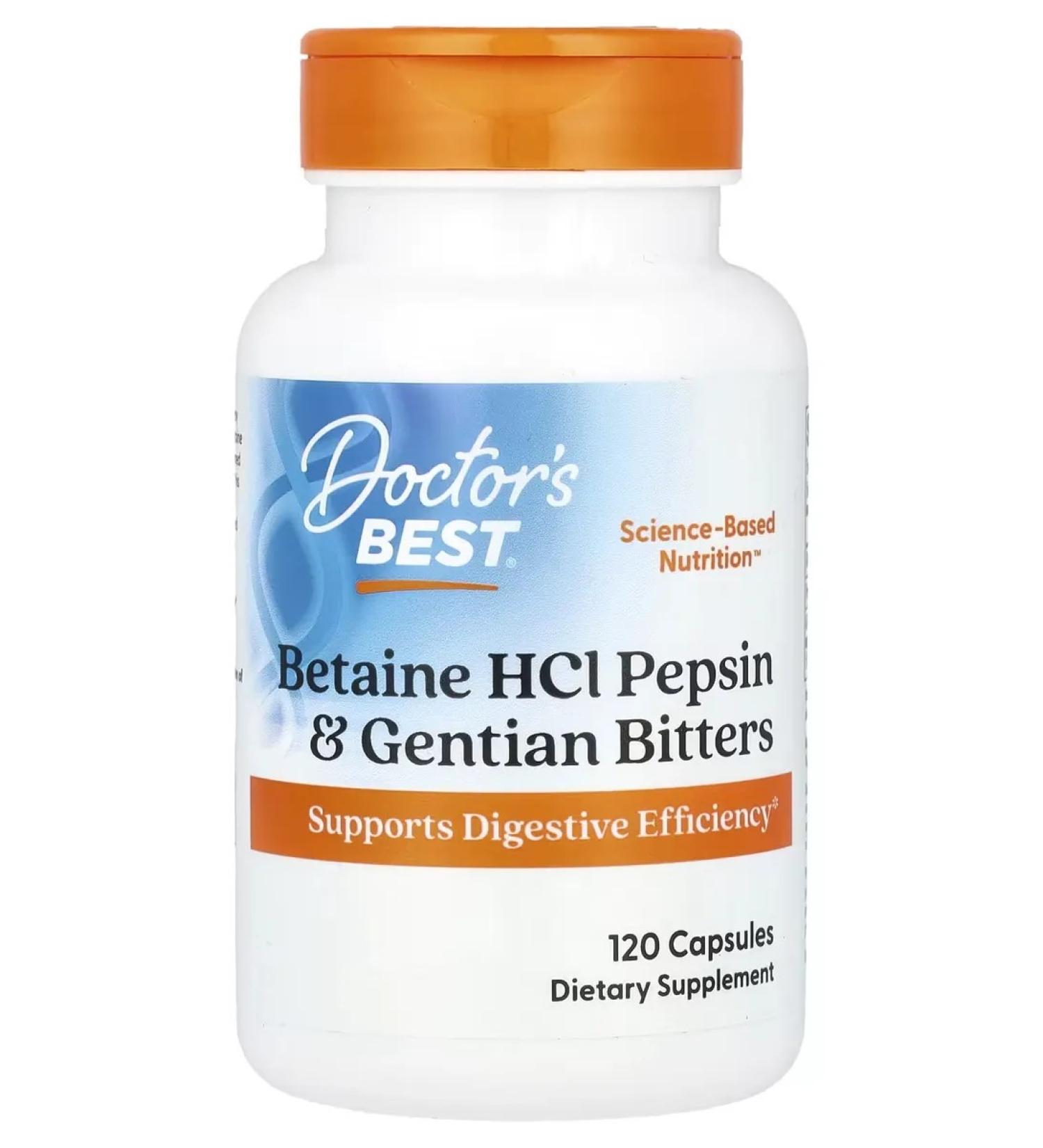 Doctor's Best Betaine HCL Pepsin and Gentian Bitters 120 capsules - Buy Online on GoSupps.com