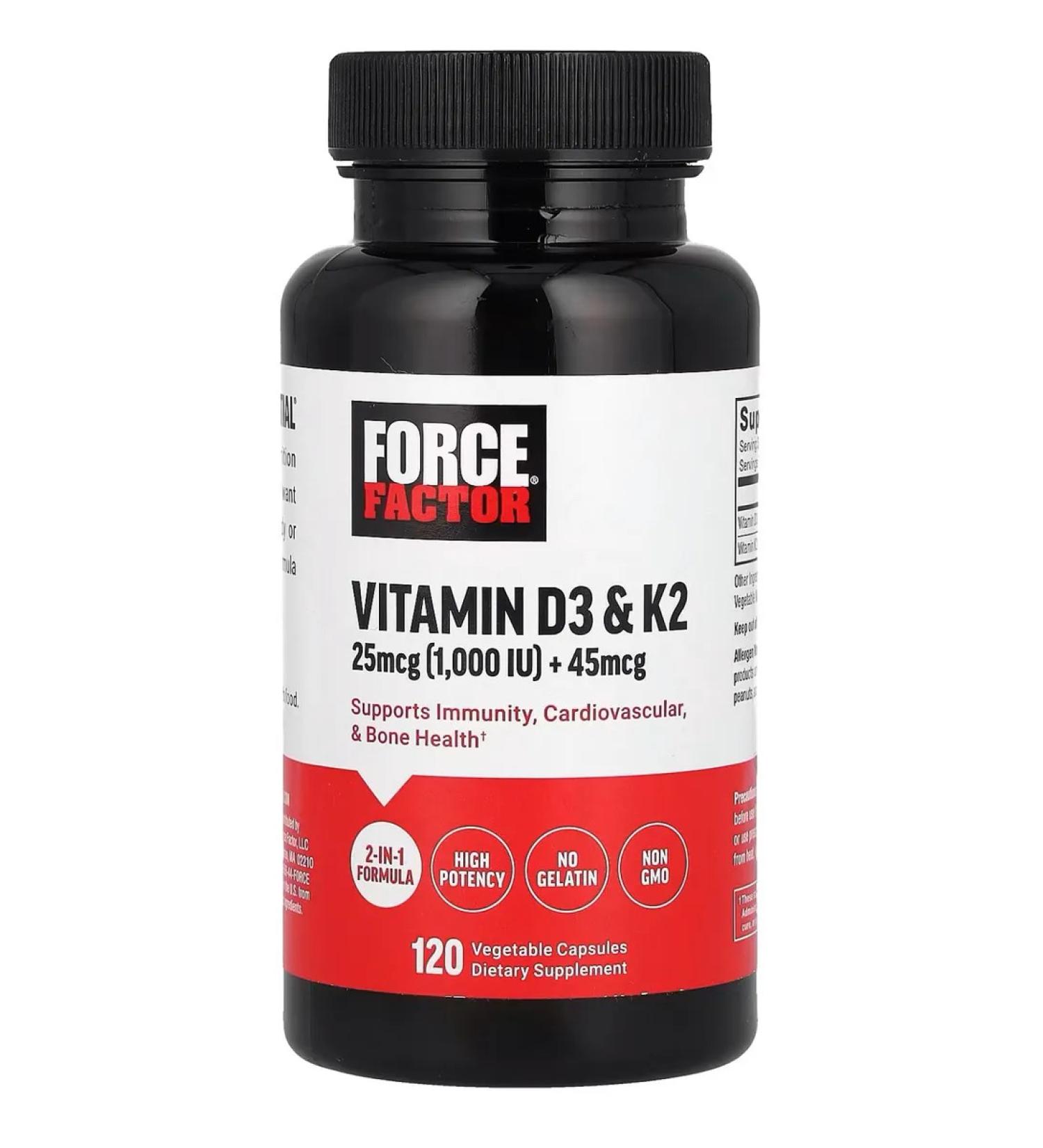 Force Factor Vitamin D3 1000IU and K2 45MCG - Buy Online on GoSupps.com