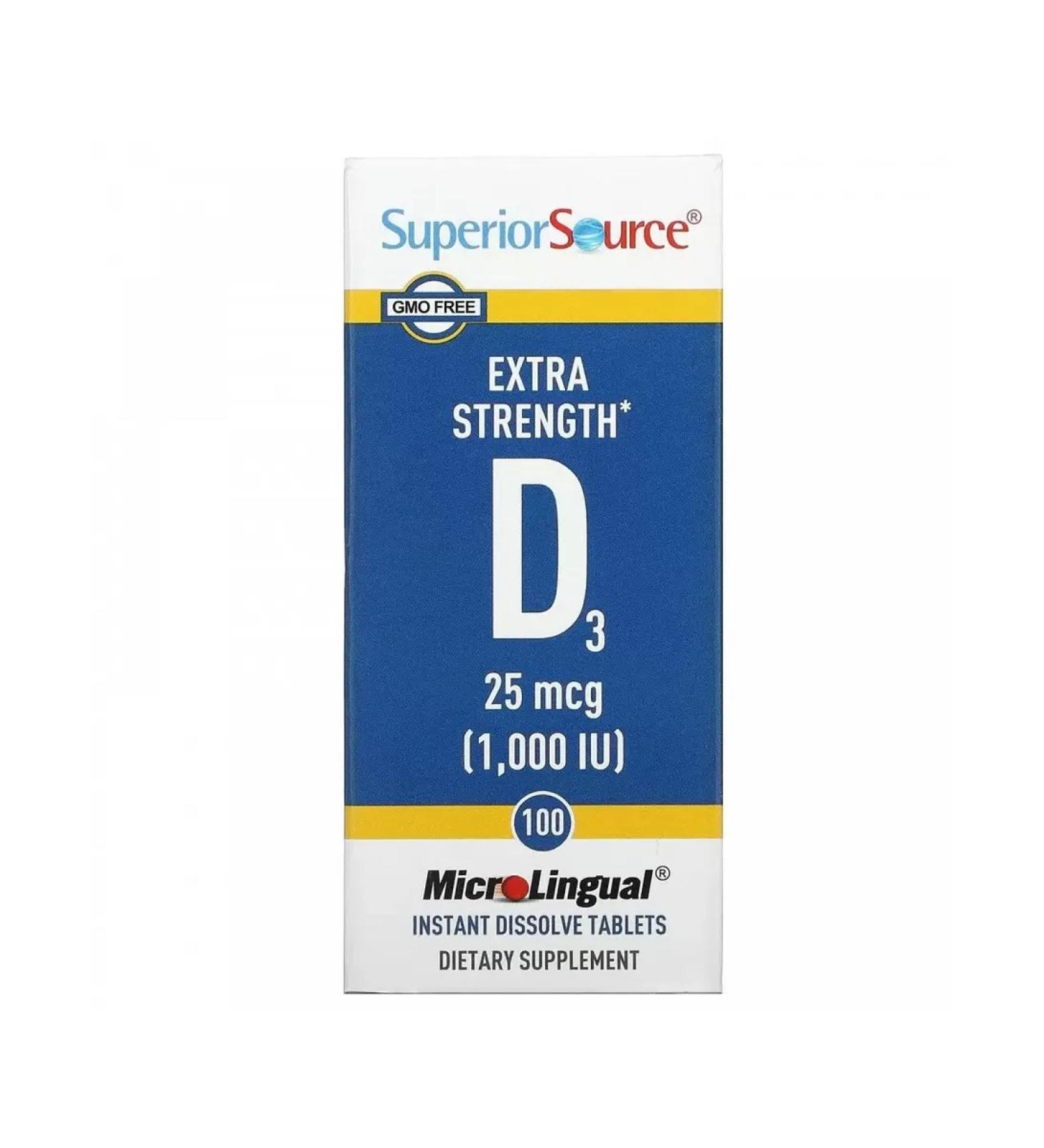 Superior Source Vitamin D3 Extra Strength 1000 IU 100 Microolingwall tablets - Buy Online on GoSupps.com
