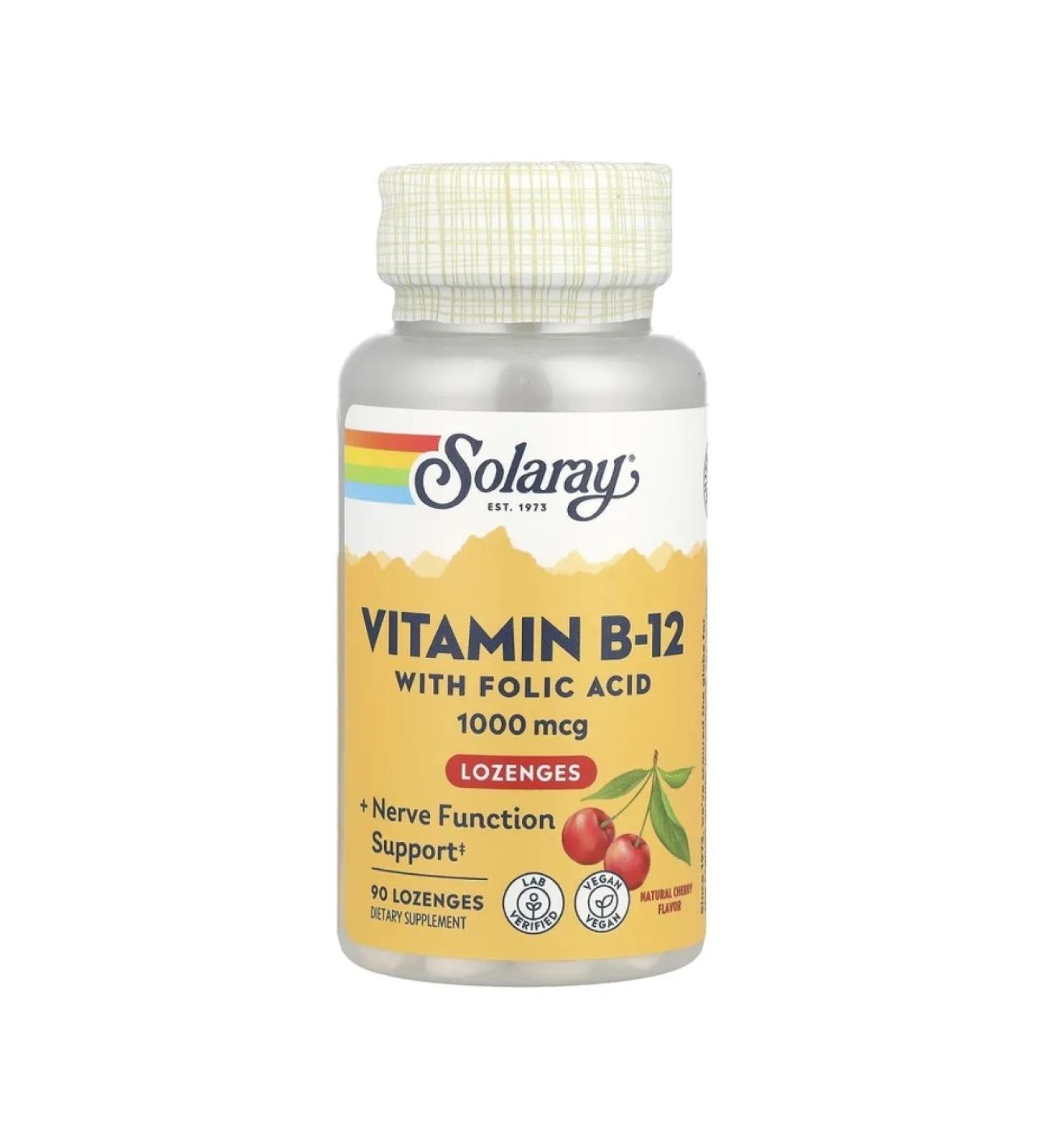 Solaray Folic acid vitamin B12 1000 mg 90 loafers