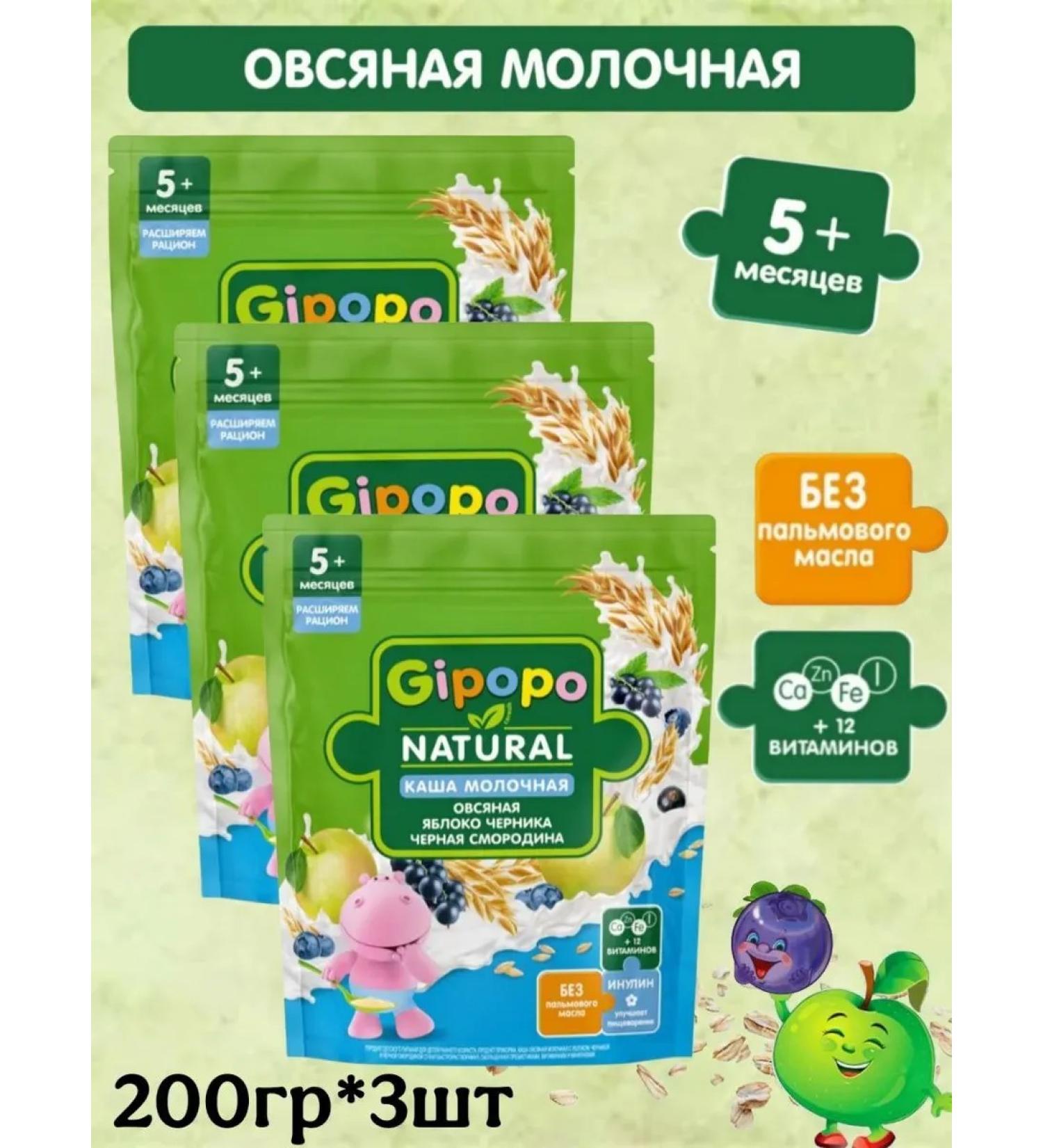 GIPOPO Porridge Milk oatmeal apple-black man-somorodin 5 months 170g 3pcs - Buy Online on GoSupps.com
