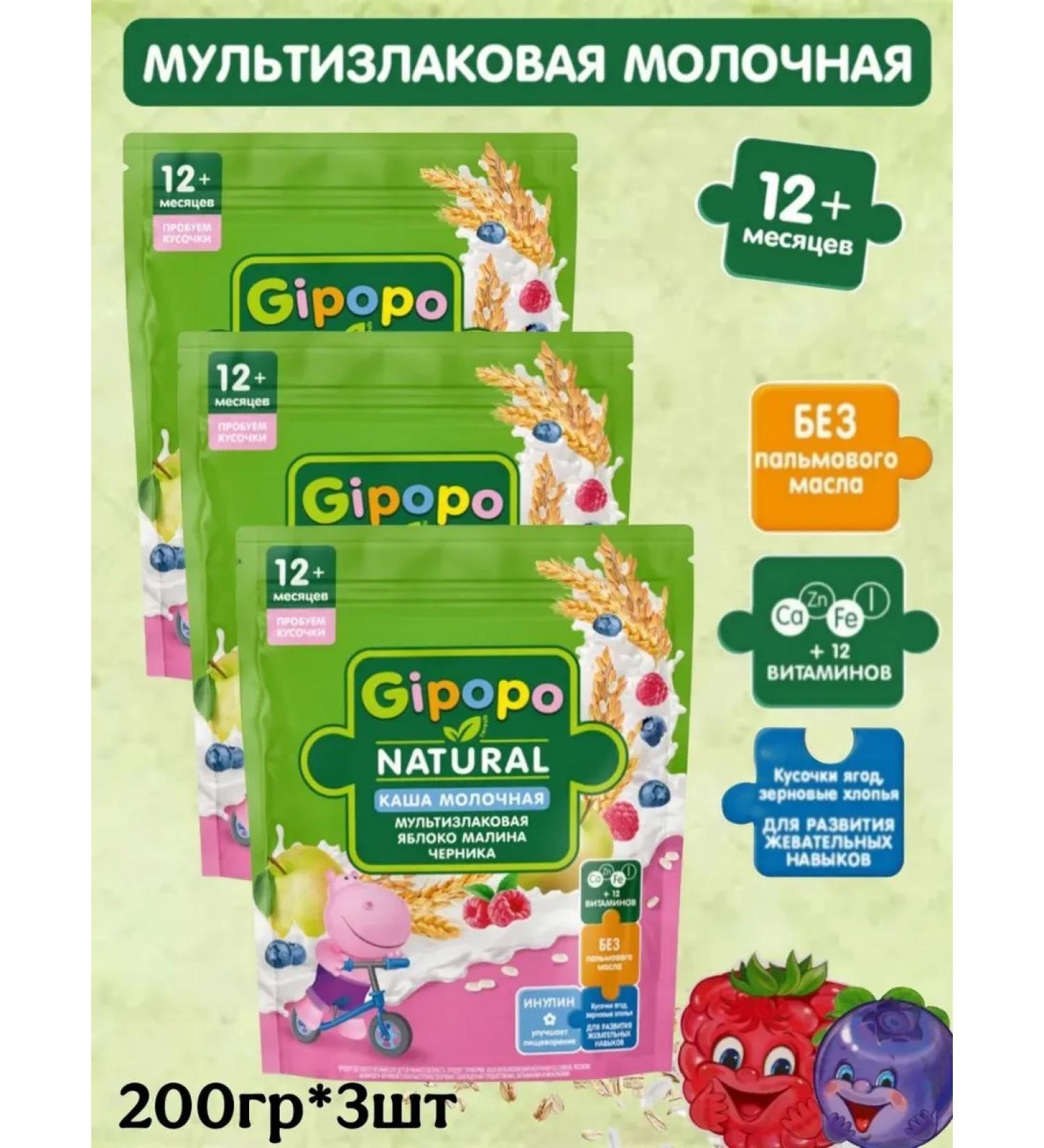 GIPOPO Porridge yogurt apple-raspberry-blackberry 12m 200g 3pcs - Buy Online on GoSupps.com