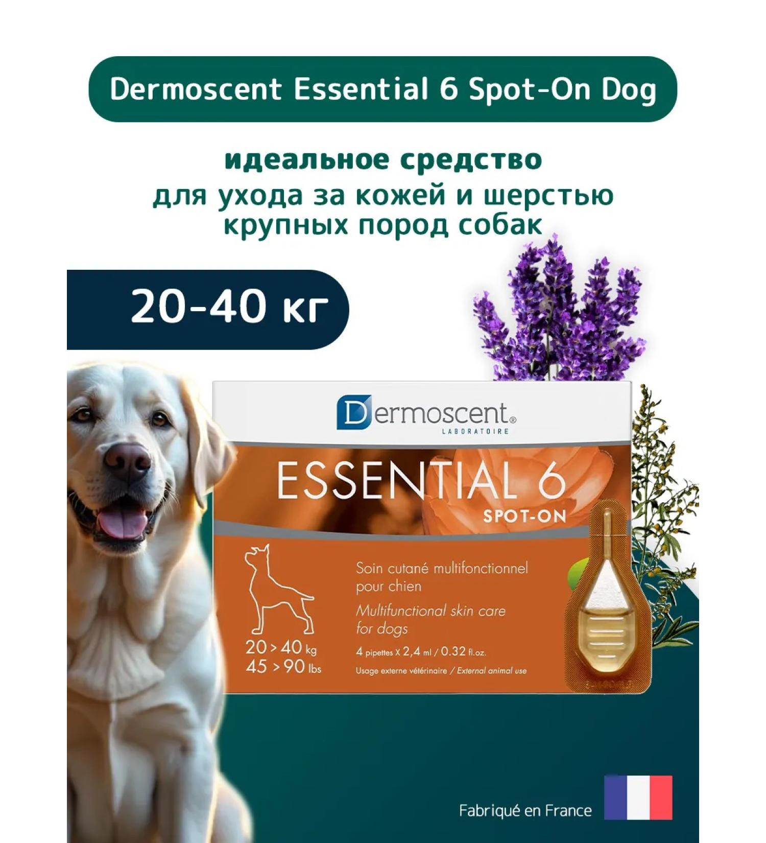 Dermoscent Essenshial 6 spruts of drops for the skin and wool of large dogs - Buy Online on GoSupps.com