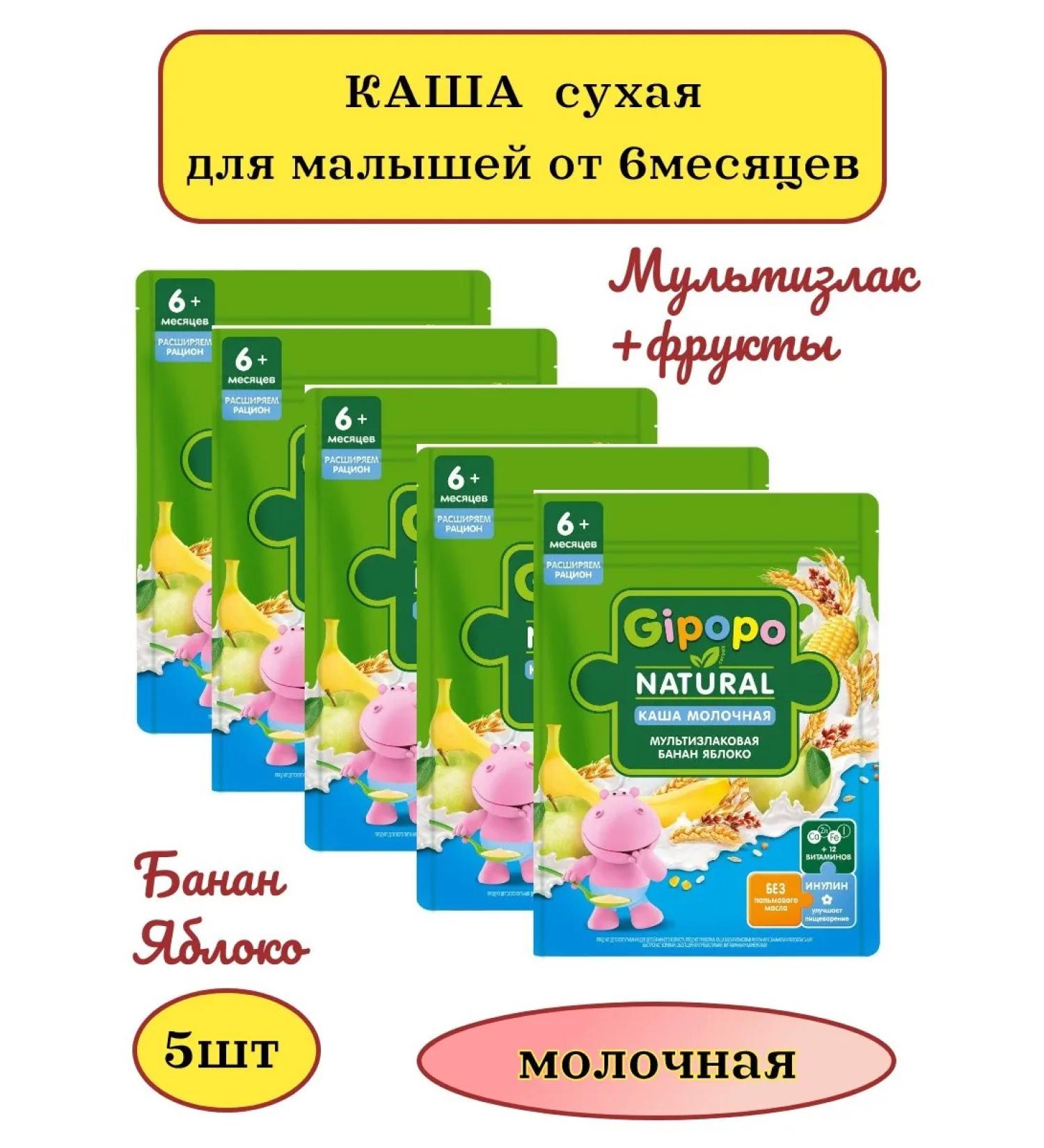 GIPOPO Multicarp porridge with fruit milk 200g 5pcs - Buy Online on GoSupps.com