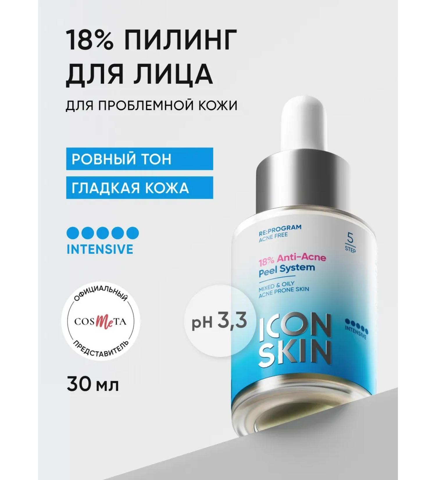 ICON SKIN Facial peeling 18% of acne and inflammation - Buy Online on GoSupps.com