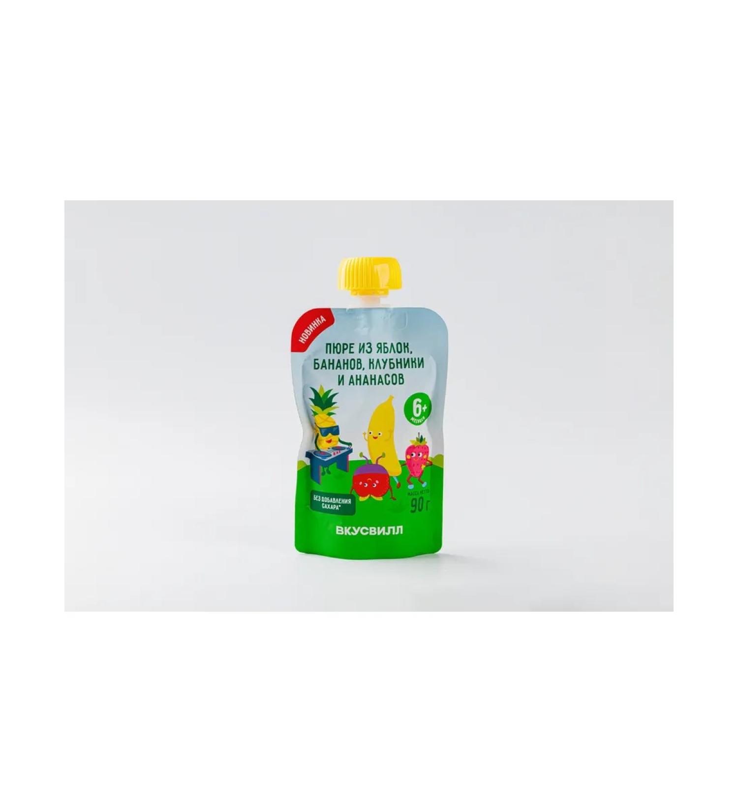 VkusVill Puree from apples bananas strawberries and pineapple 90 g