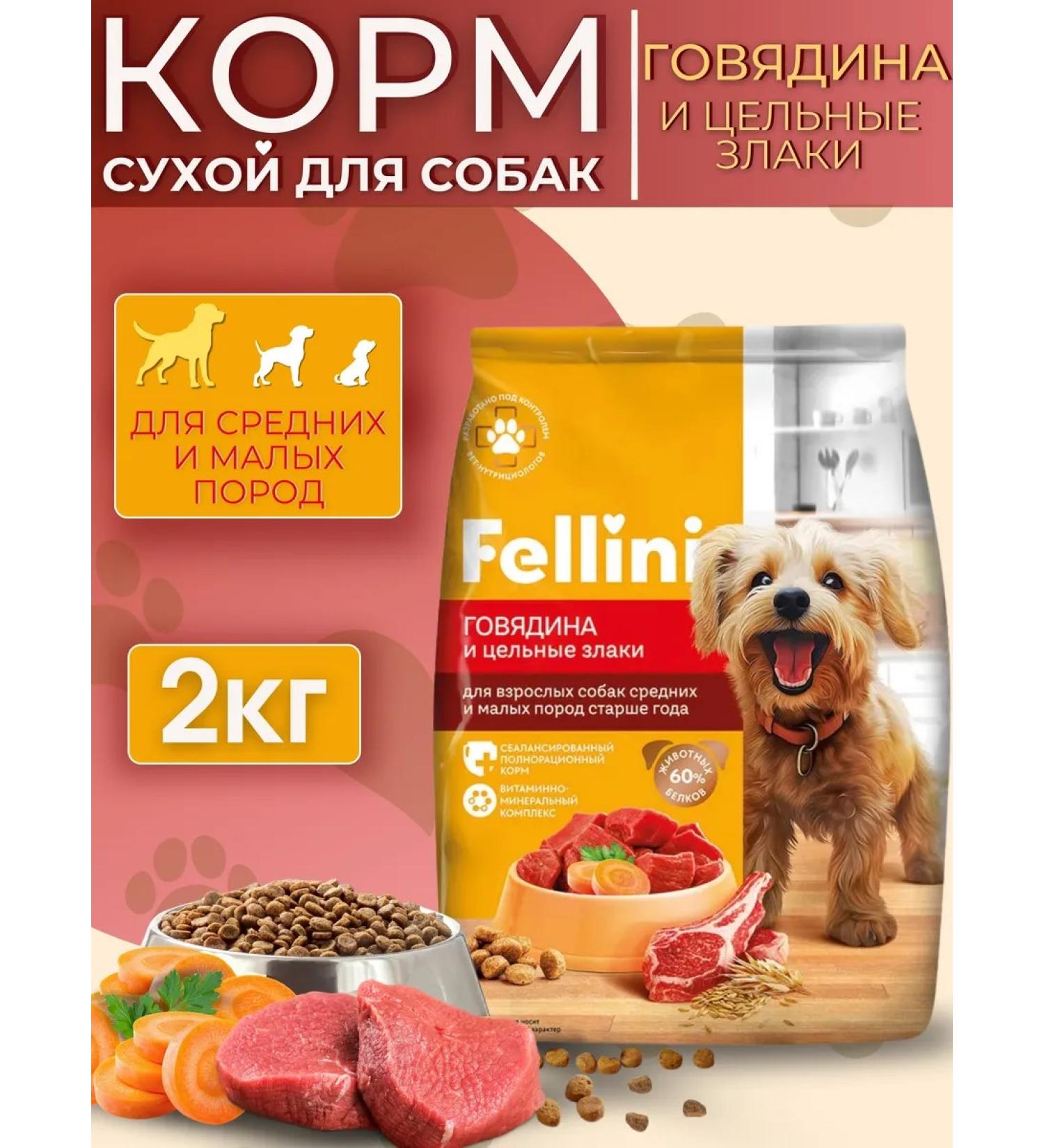 Fellini Dog food with beef and whole cereals2 kg - Buy Online on GoSupps.com