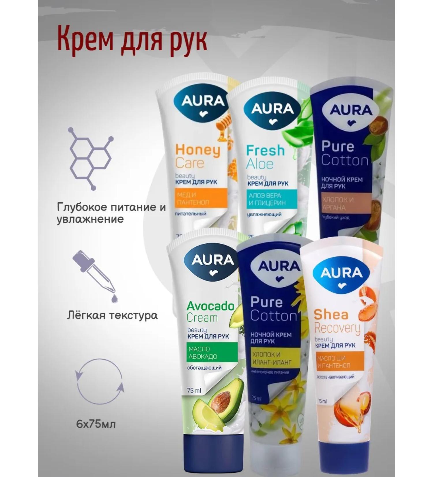 Aura Hand cream oil shi avocado argan aloe honey 6x75ml - Buy Online on GoSupps.com