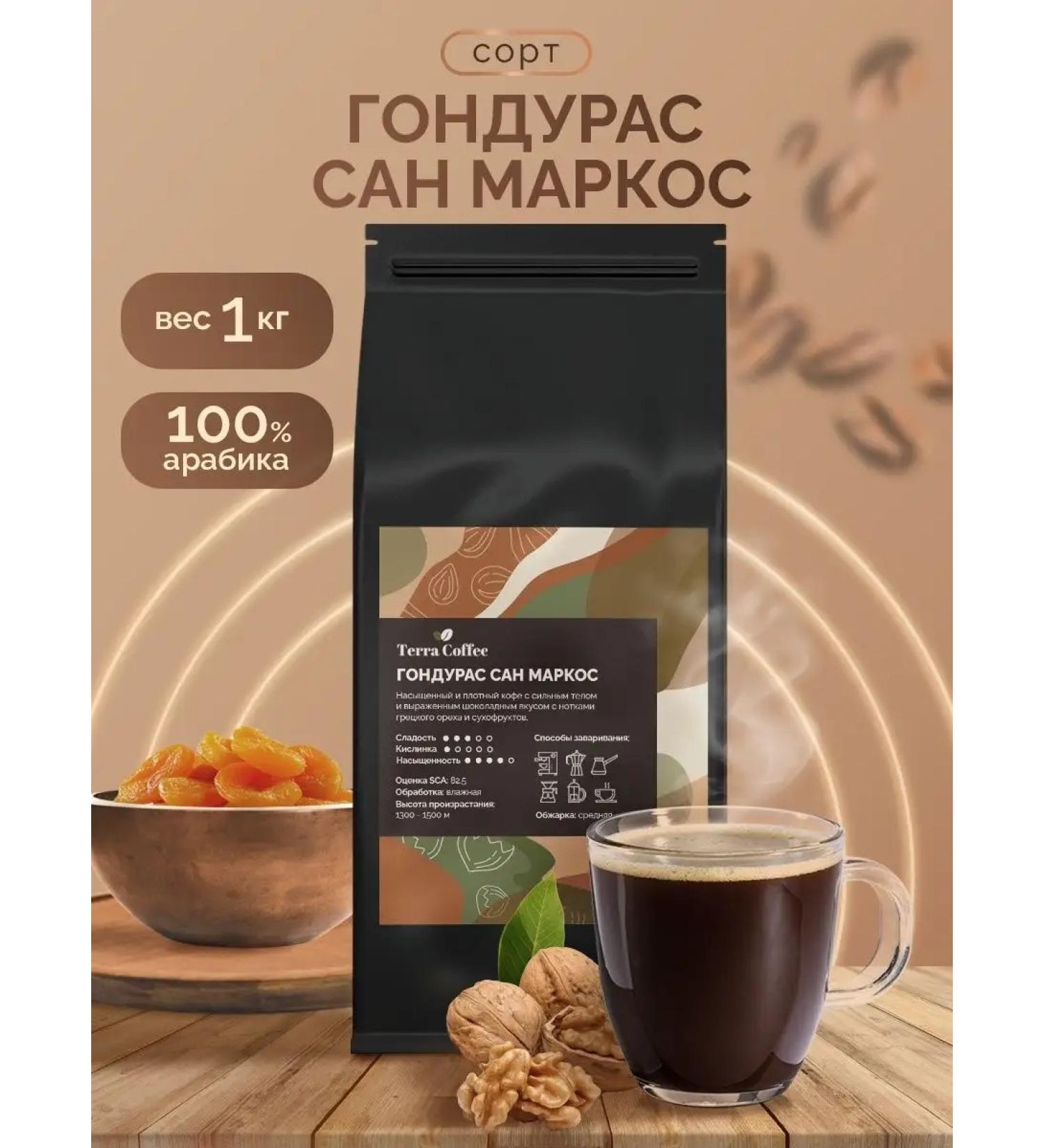 TERRA COFFEE Coffee in grains 1 kg gonduras San Marcos - Buy Online on GoSupps.com