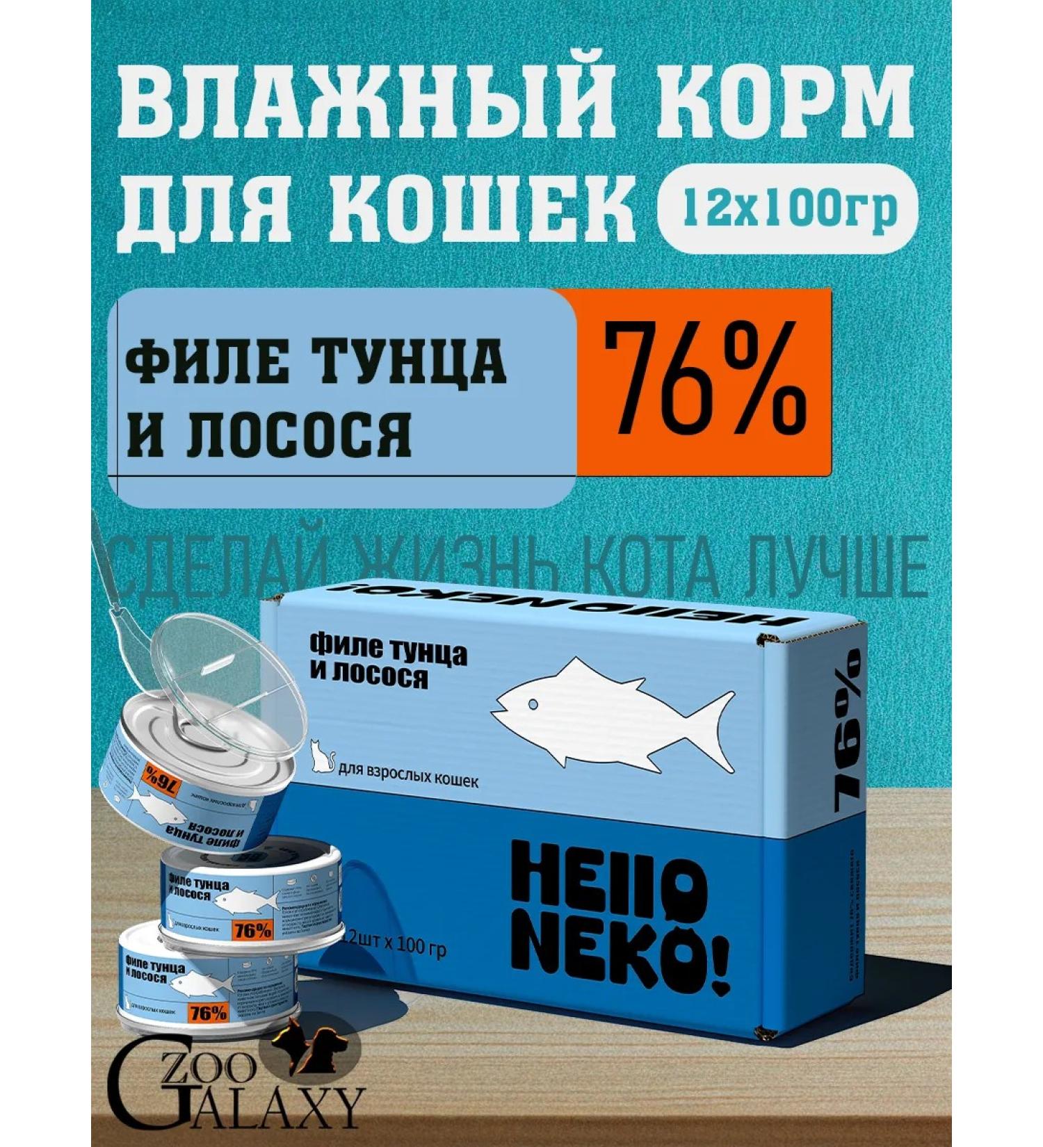 Hello NEKO Wet feed for cats tuna and salmon 12x100g