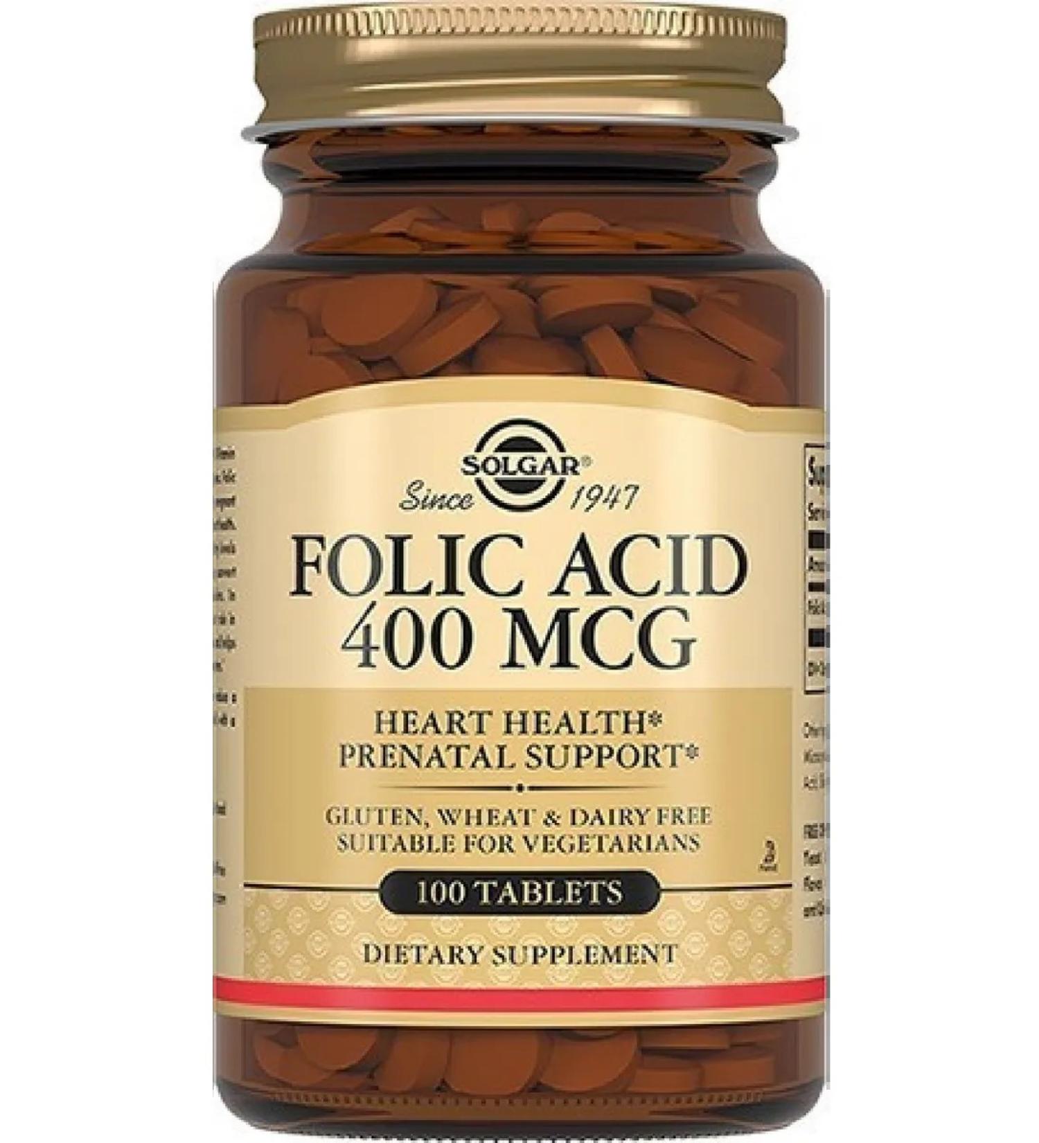SOLGAR Folic acid 400 mk 100 table. 280 mg-1p - Buy Online on GoSupps.com