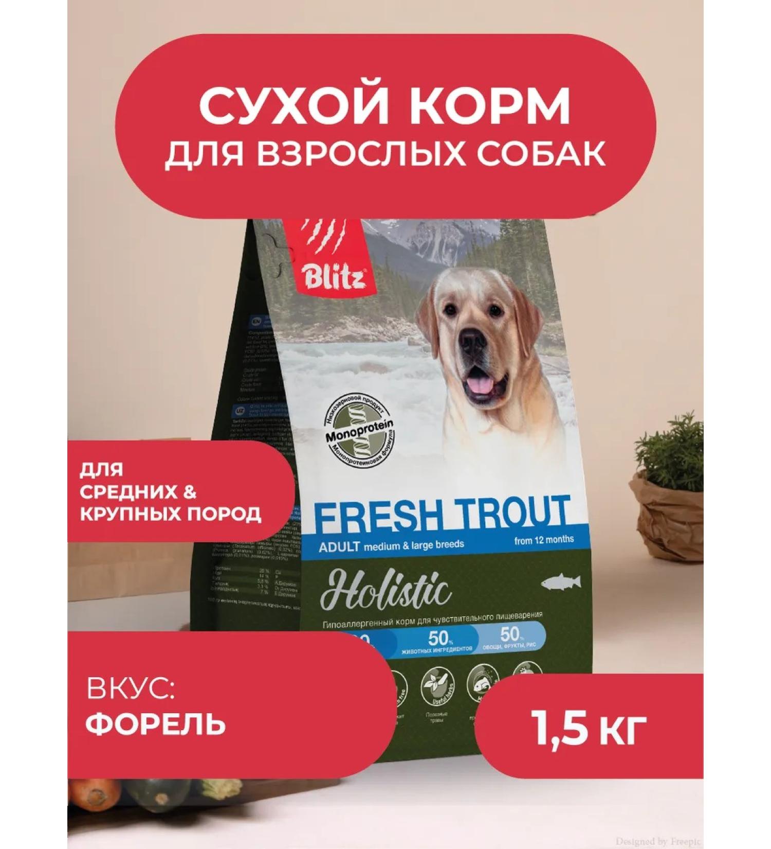BLITZ Dry food for dogs monoprotein with trout - Buy Online on GoSupps.com
