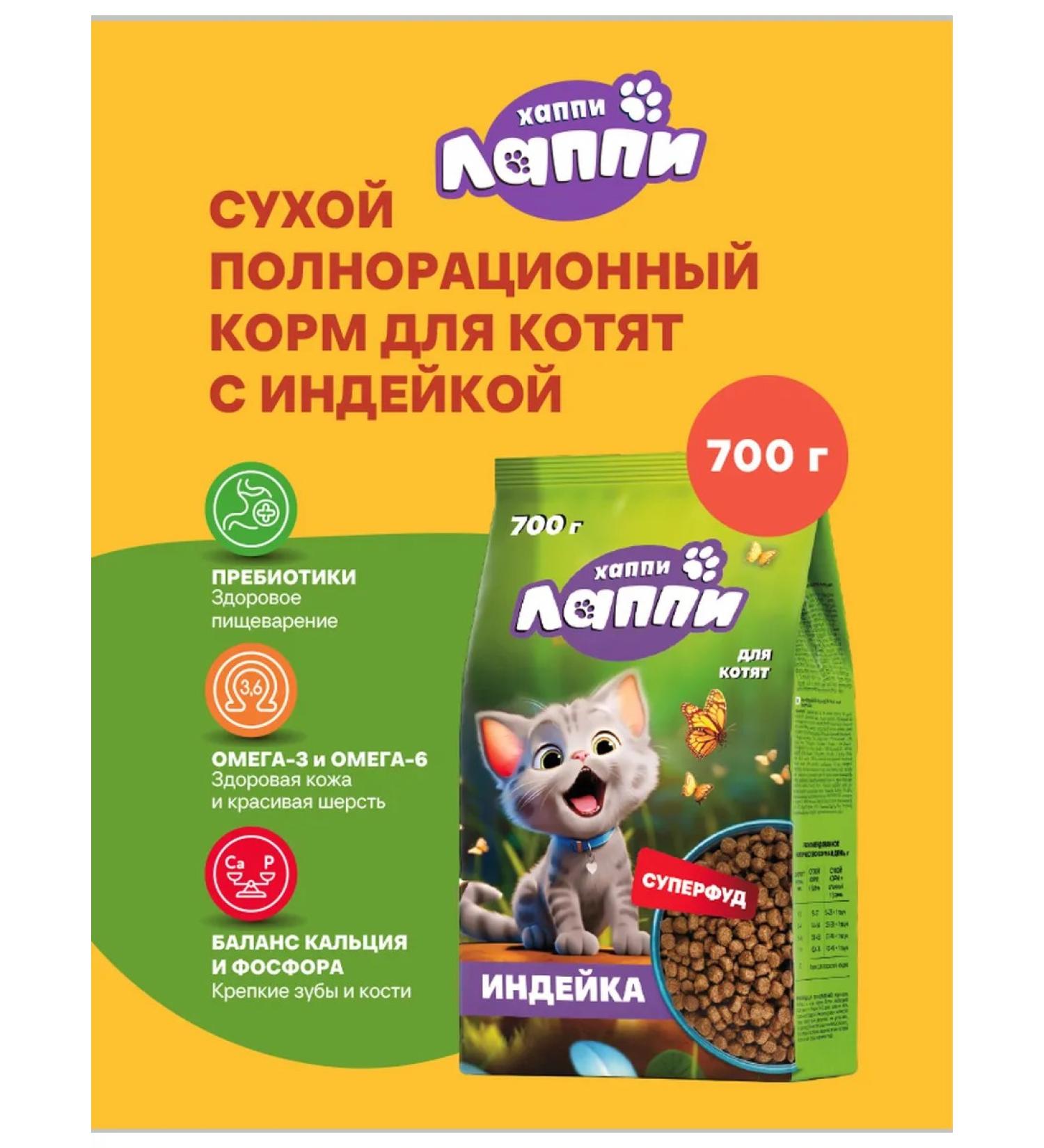 Happy Lappy Dry Complementary food for kittens with turkey 0.7 kg - Buy Online on GoSupps.com