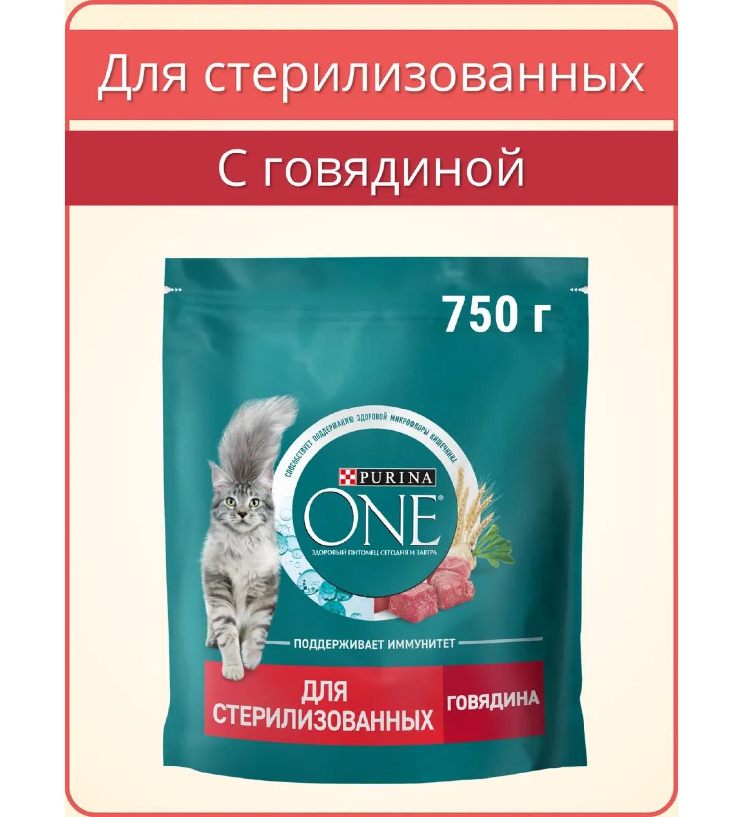 PURINA ONE Feed for cats 0.75 kg for sterilized with beef - Buy Online on GoSupps.com