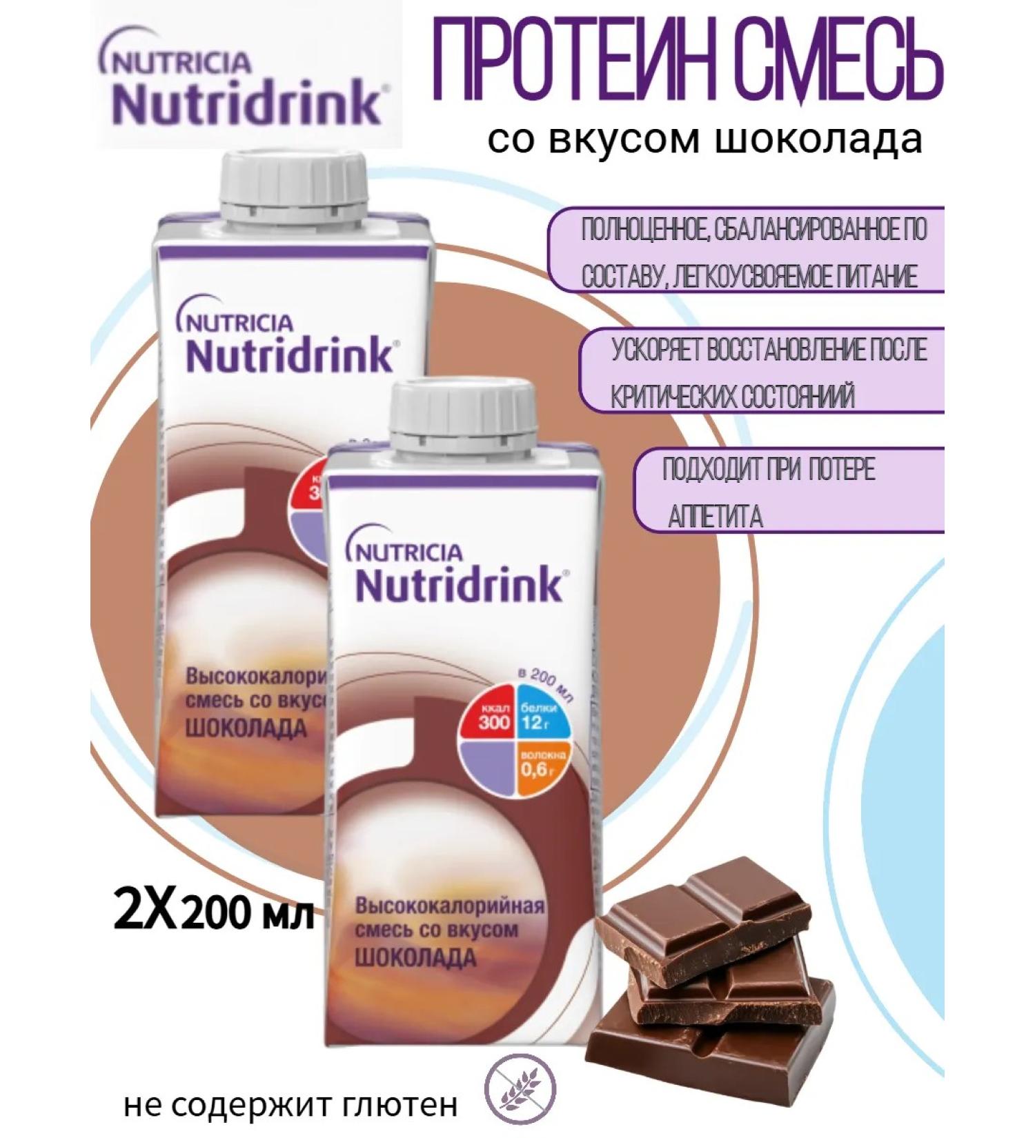 Nutridrink Nutridrynk mixture with a taste of chocolate 2pcs.x200ml - Buy Online on GoSupps.com